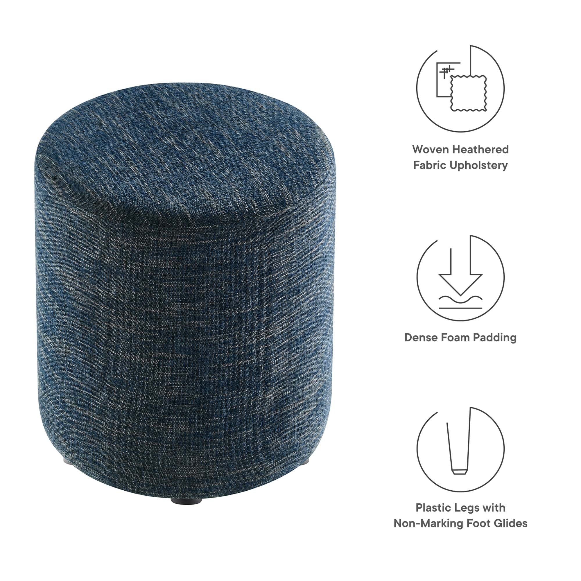 Callum 16" Round Woven Heathered Fabric Upholstered Ottoman - Heathered Weave Ivory