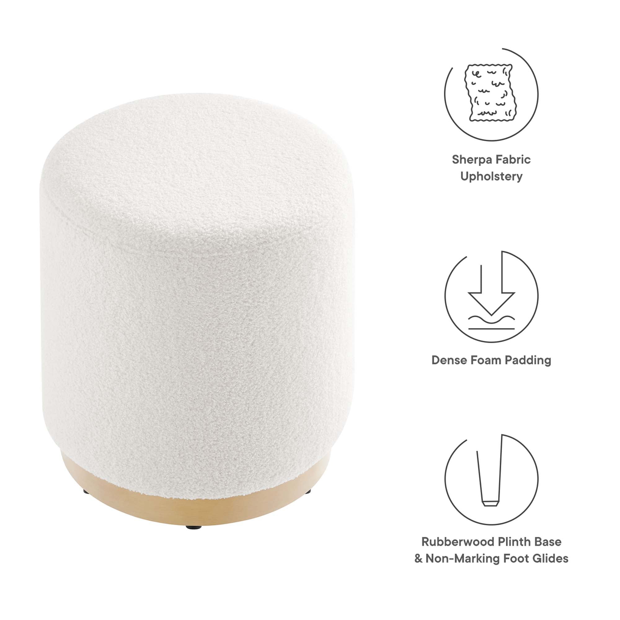 Tilden 16" Round Sherpa Upholstered Ottoman - Moss Green Natural