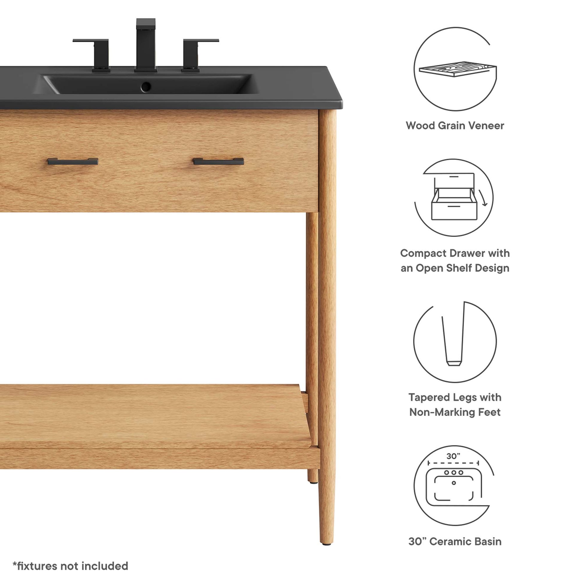 Zaire 30" Bathroom Vanity - Walnut Black