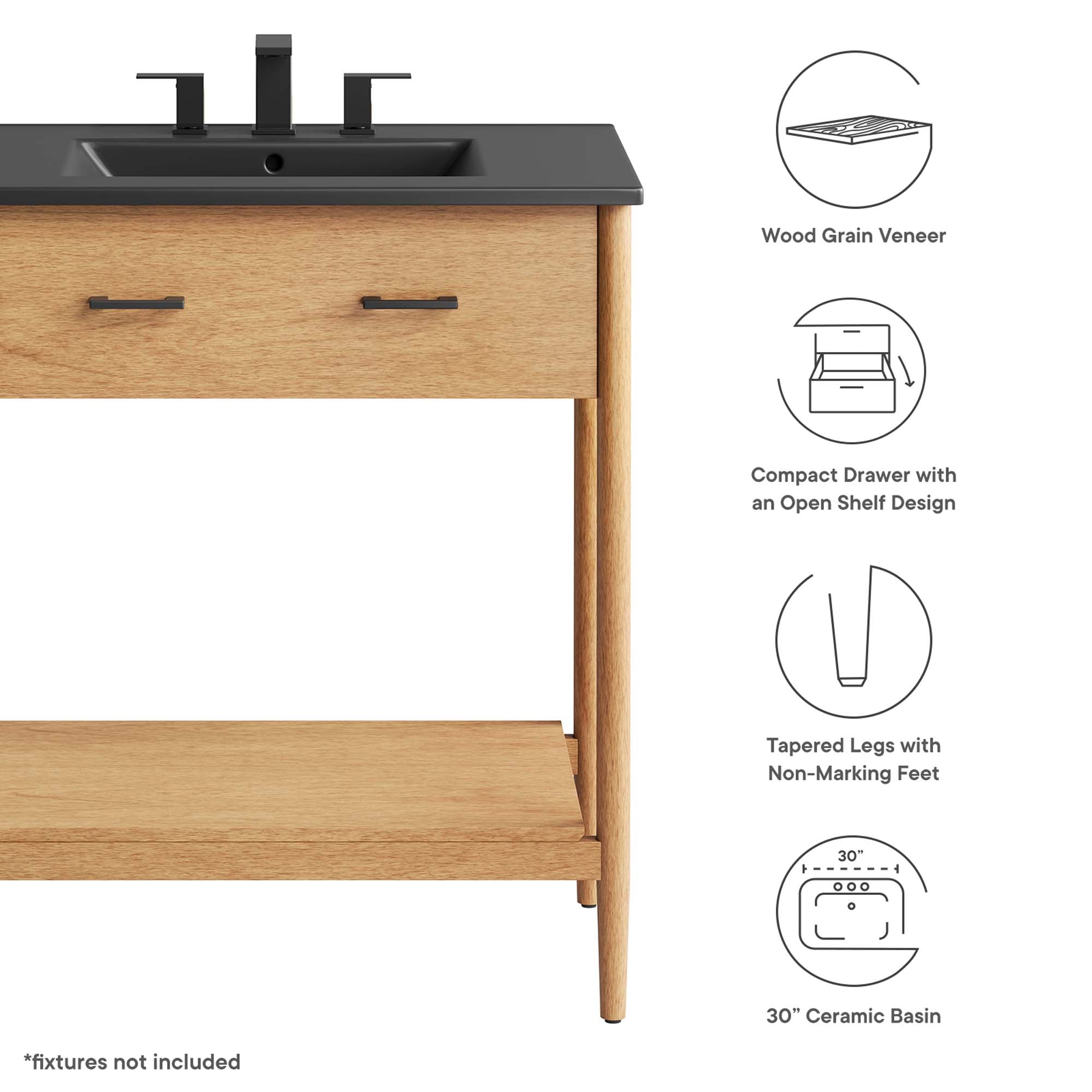 Zaire 30" Bathroom Vanity - Walnut Black