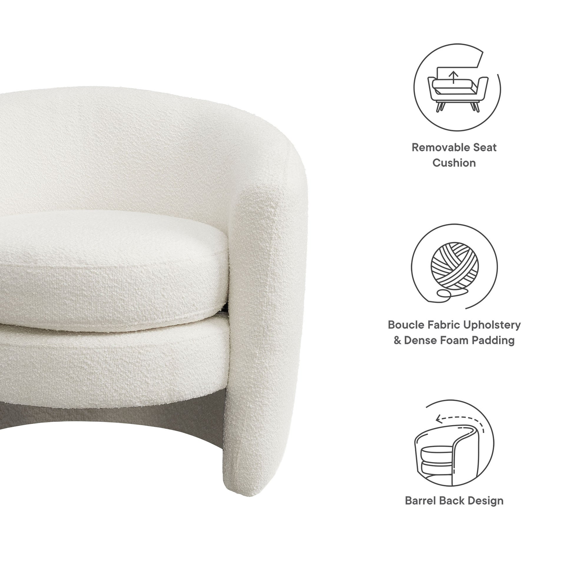 Affinity Upholstered Boucle Fabric Curved Back Armchair - Pebble