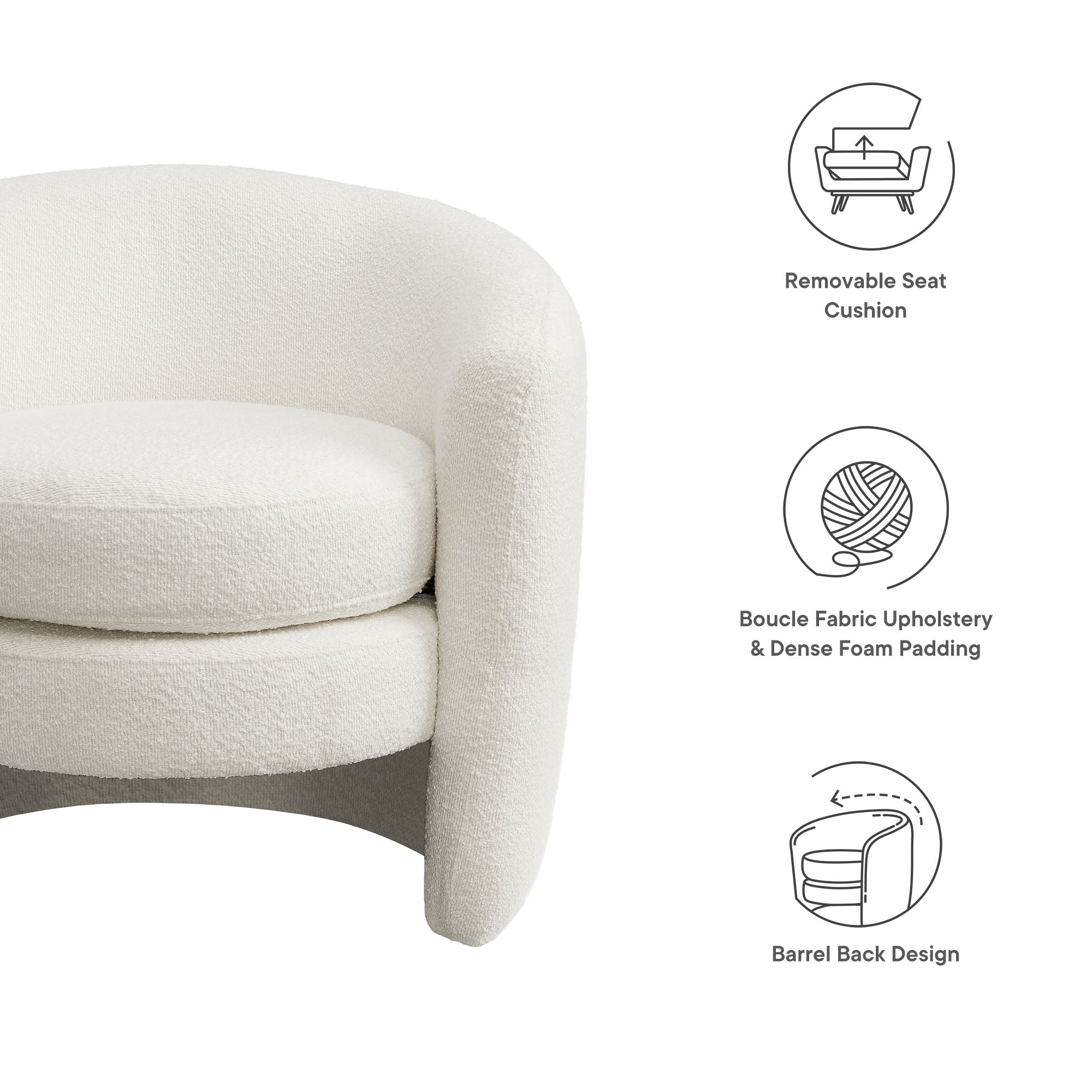 Affinity Upholstered Boucle Fabric Curved Back Armchair - Pebble
