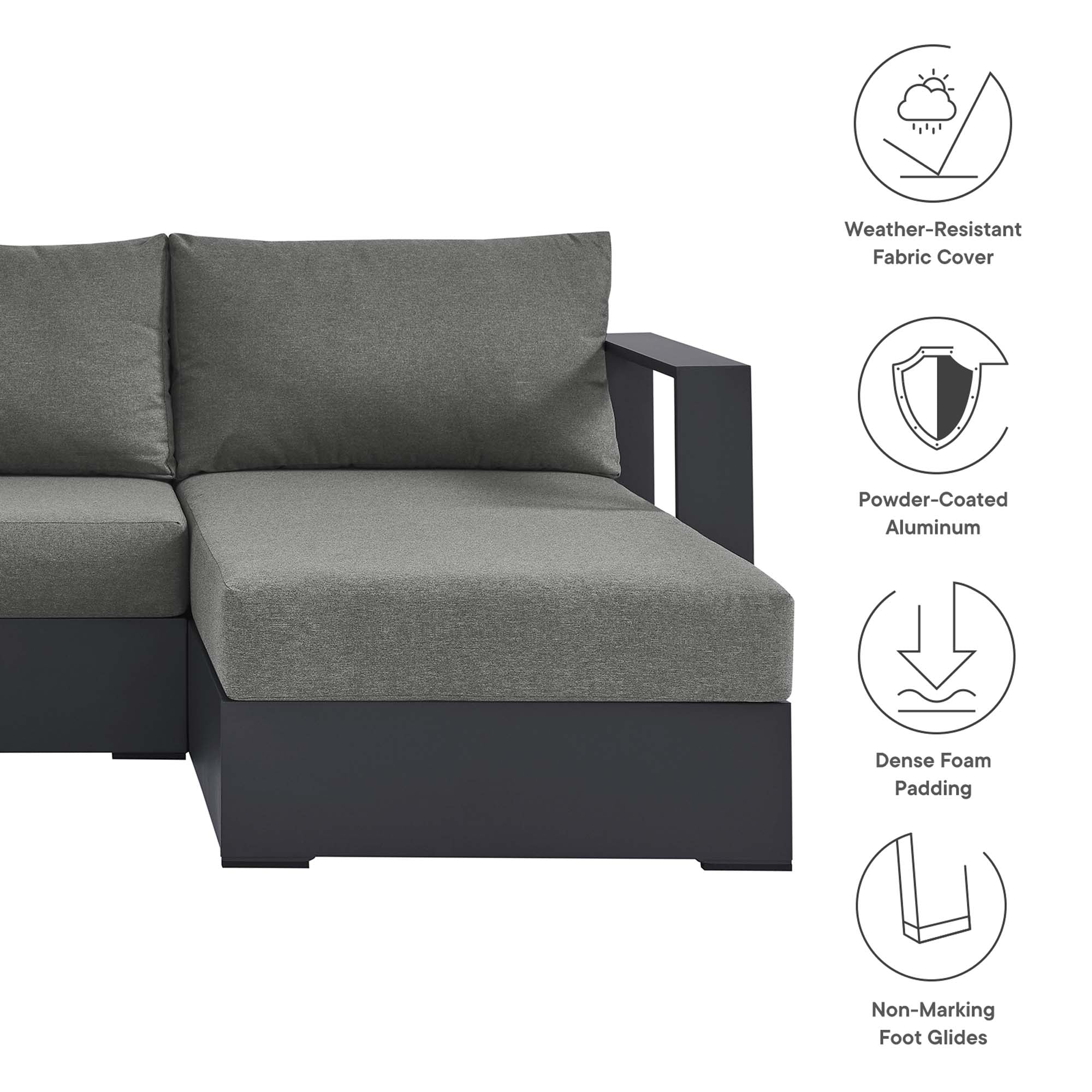 Tahoe 2-Piece Outdoor Patio Powder-Coated Aluminum Right-Facing Chaise Sectional Sofa Set - Gray Gray