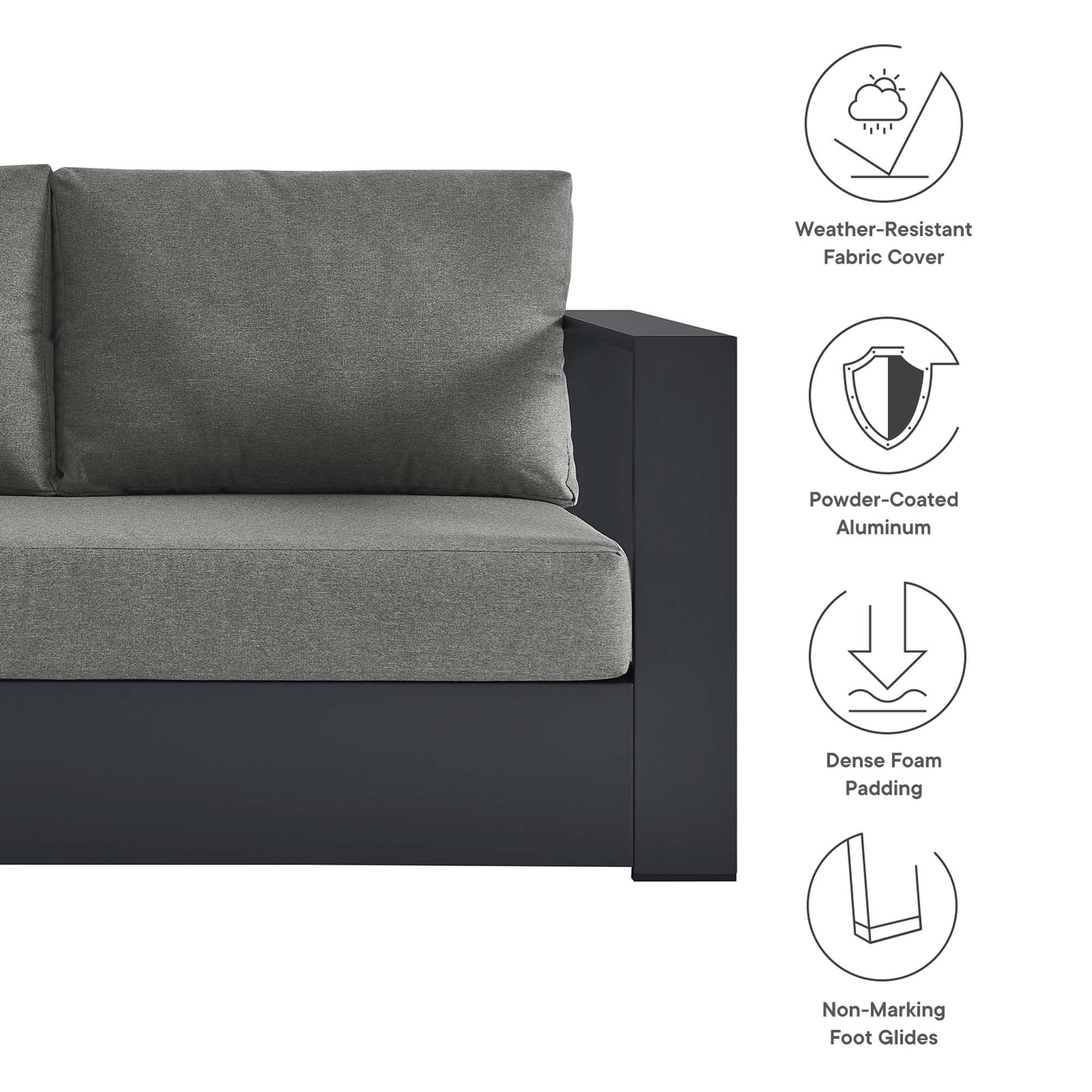 Tahoe 3-Piece Outdoor Patio Powder-Coated Aluminum Left-Facing Chaise Sectional Sofa Set - Gray Gray