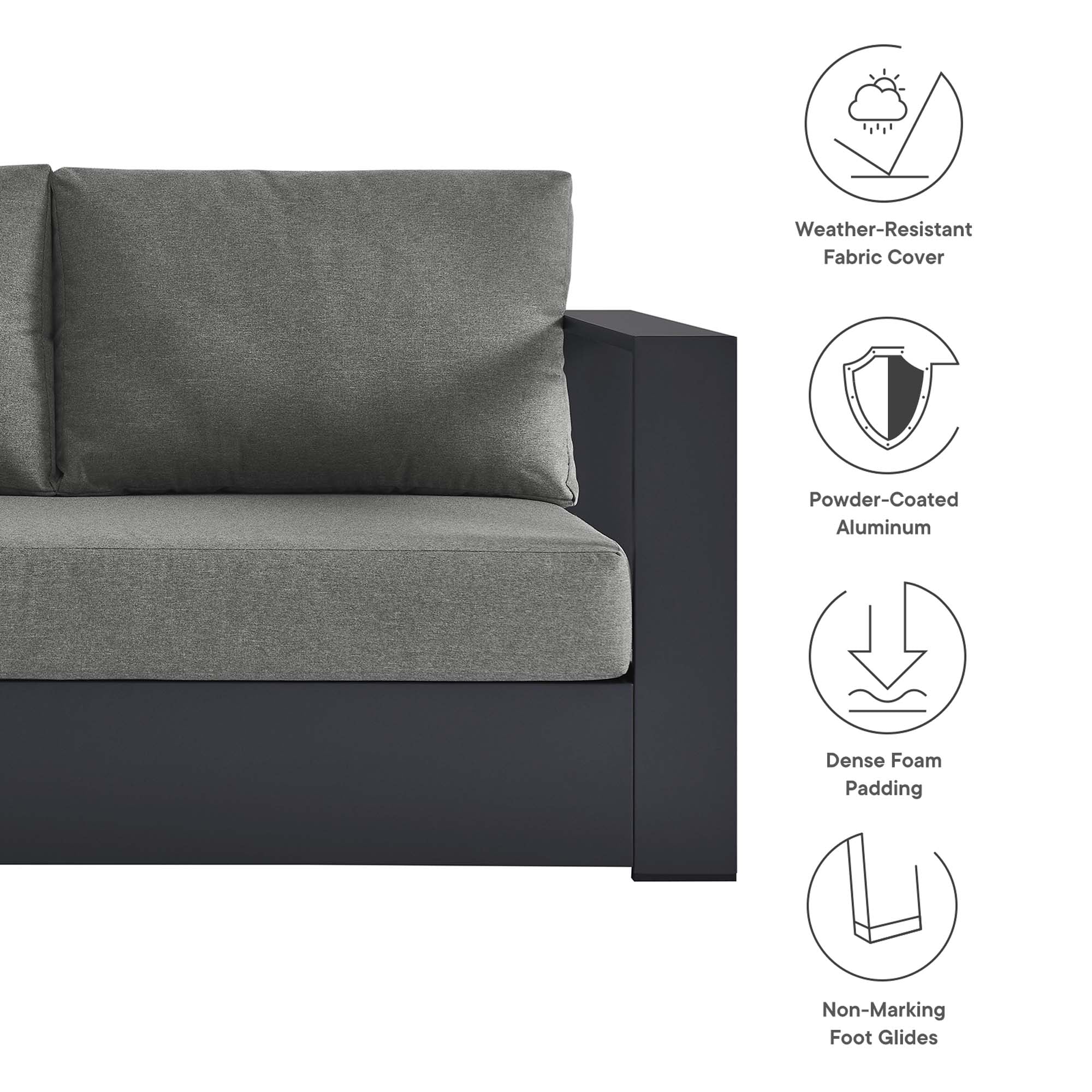 Tahoe 3-Piece Outdoor Patio Powder-Coated Aluminum Left-Facing Chaise Sectional Sofa Set - Gray Gray