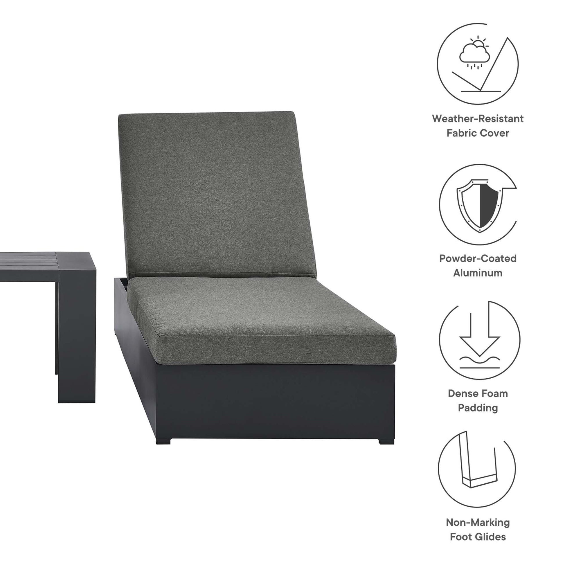 Tahoe 3-Piece Outdoor Patio Powder-Coated Aluminum Chaise Lounge Set - Gray Gray