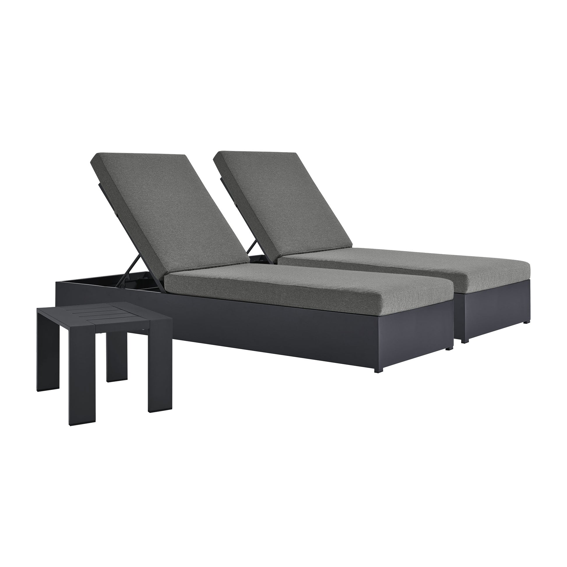 Tahoe 3-Piece Outdoor Patio Powder-Coated Aluminum Chaise Lounge Set