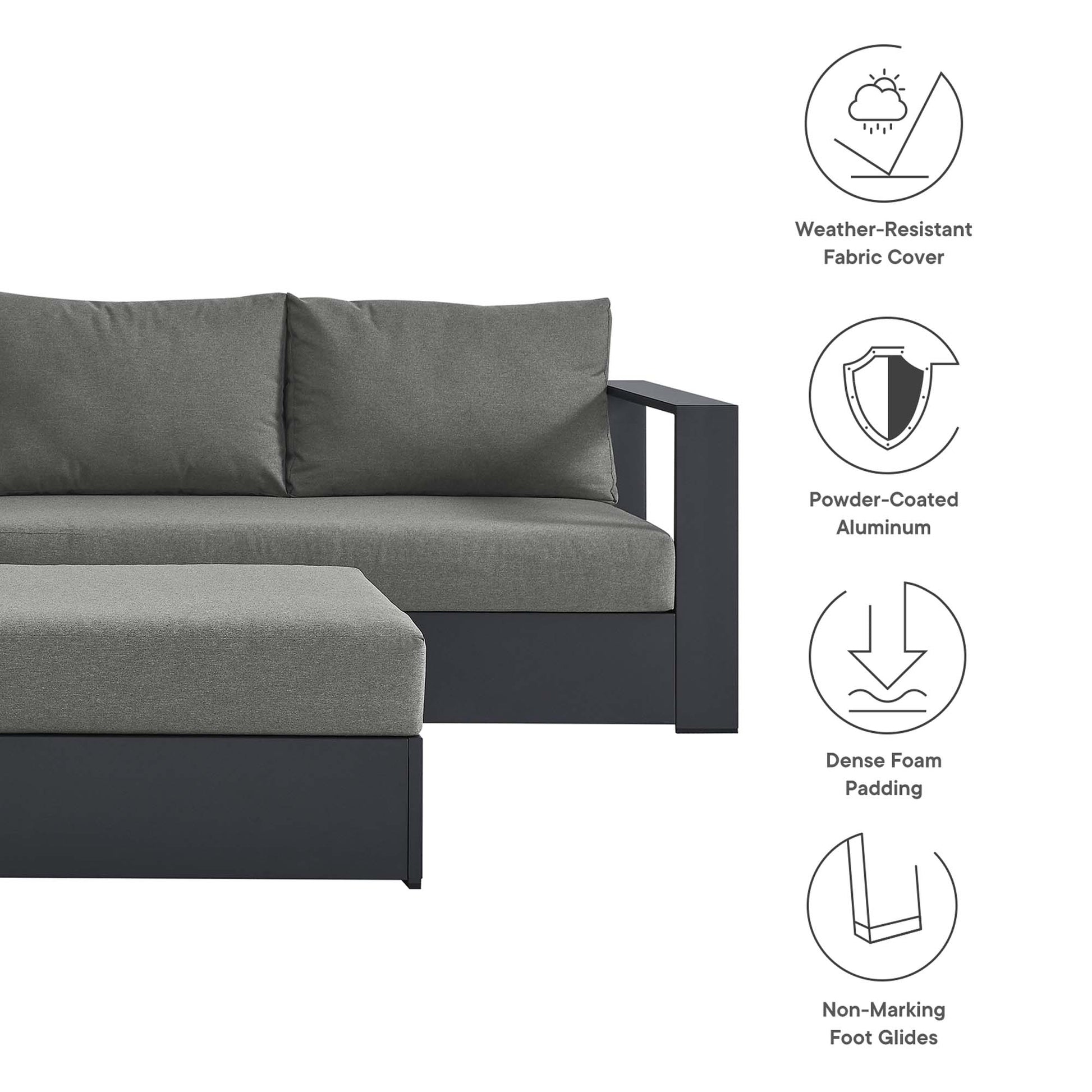 Tahoe 5-Piece Outdoor Patio Powder-Coated Aluminum Sectional Sofa Set - Gray Gray