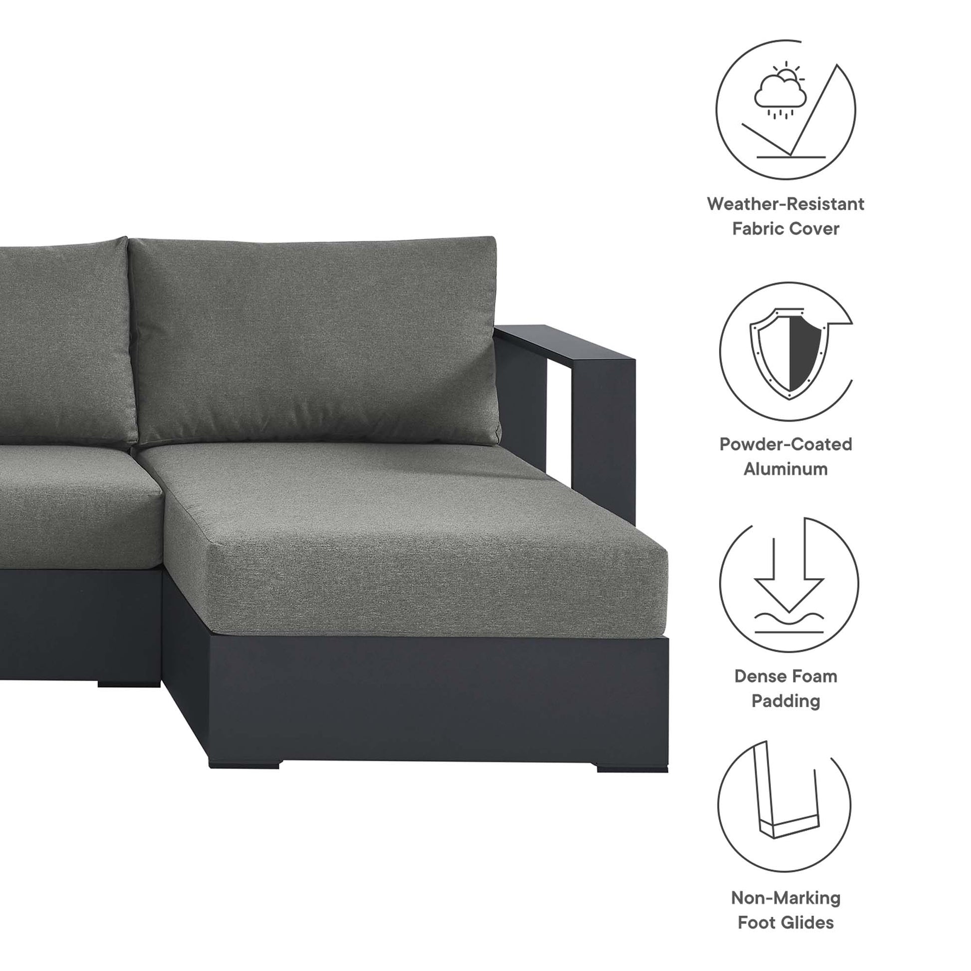 Tahoe 4-Piece Outdoor Patio Powder-Coated Aluminum Sectional Sofa Set - Gray Gray