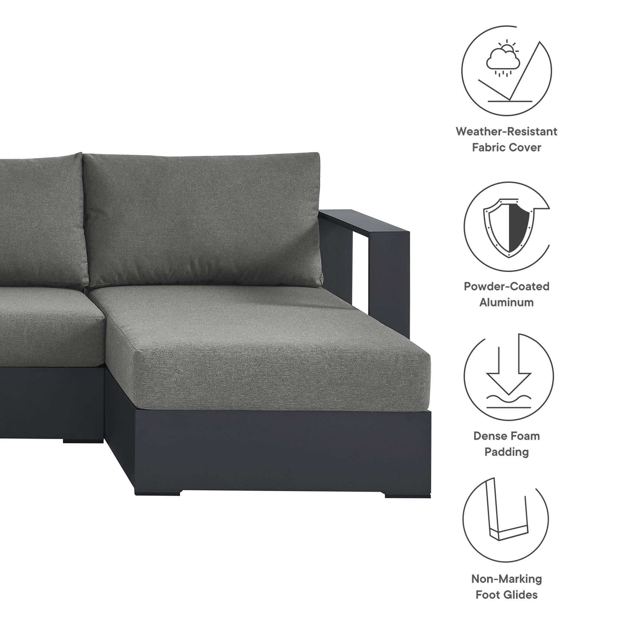 Tahoe 4-Piece Outdoor Patio Powder-Coated Aluminum Sectional Sofa Set - Gray Gray