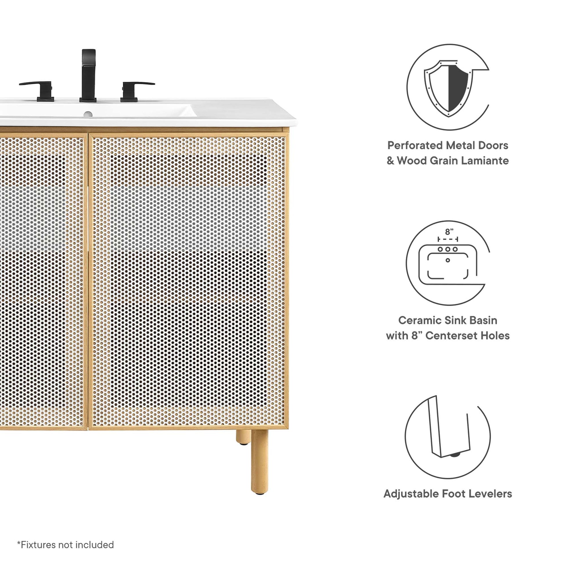 Calla 36" Perforated Metal Bathroom Vanity - White White