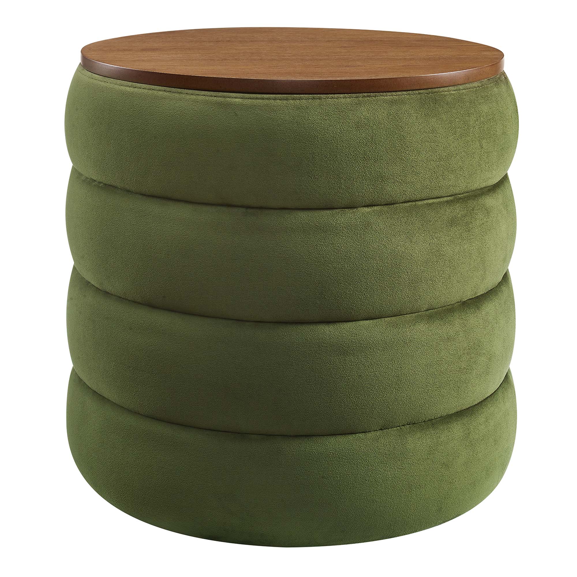 Mezzo Round Performance Velvet Storage Ottoman - Moss Green