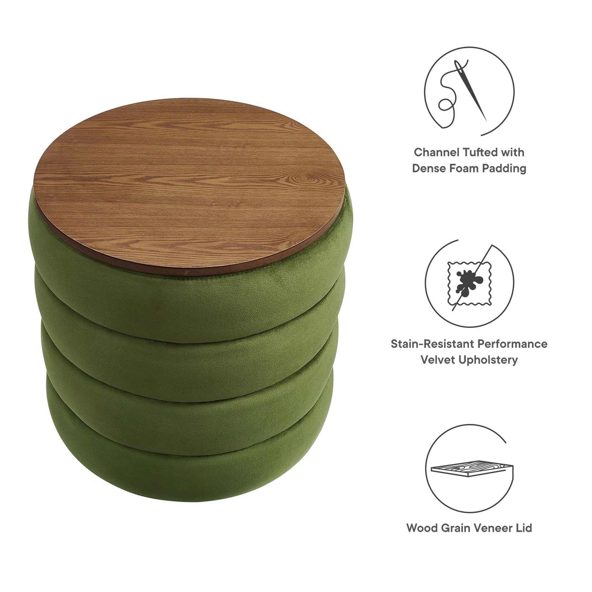 Mezzo Round Performance Velvet Storage Ottoman - Rust