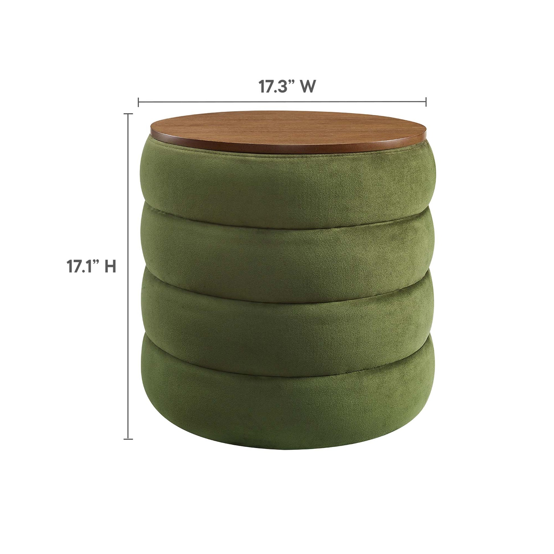 Mezzo Round Performance Velvet Storage Ottoman - Taupe