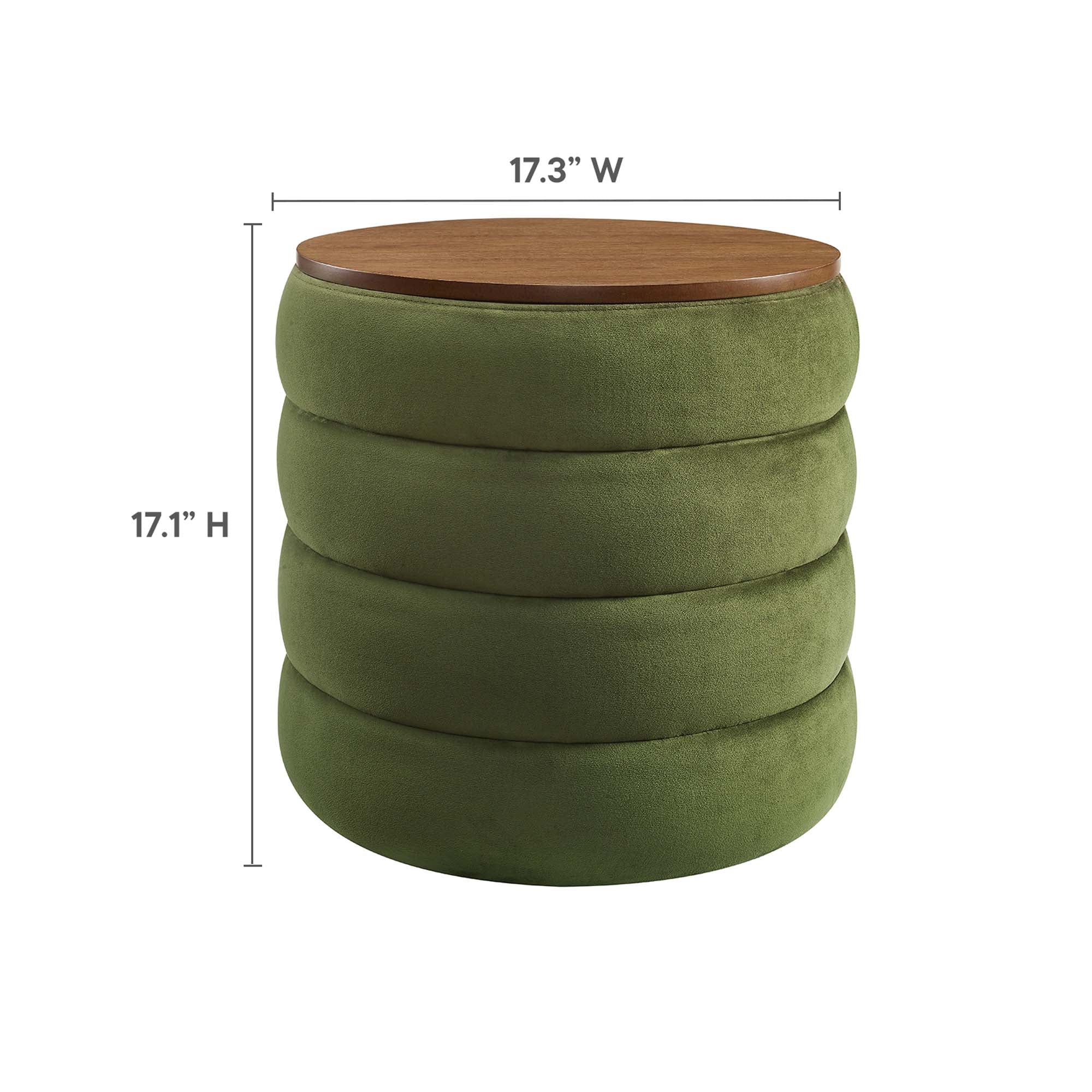 Mezzo Round Performance Velvet Storage Ottoman - Taupe