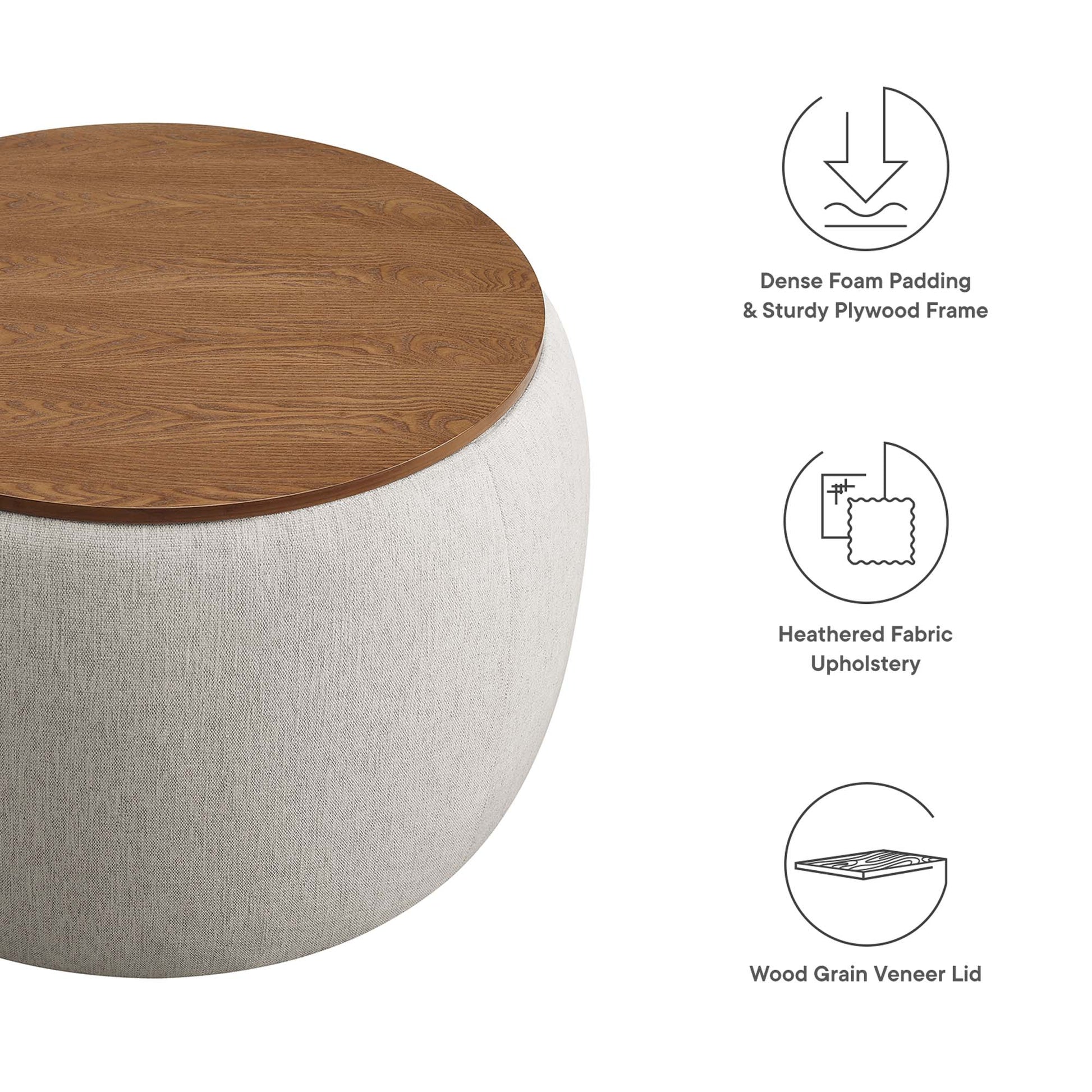 Perla Woven Heathered Fabric Upholstered Storage Ottoman - Heathered Weave Wheat