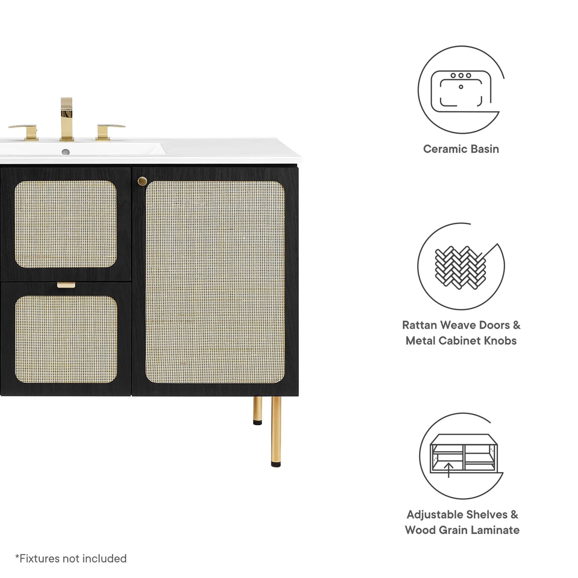 Chaucer 48" Bathroom Vanity with White Basin Included - White White