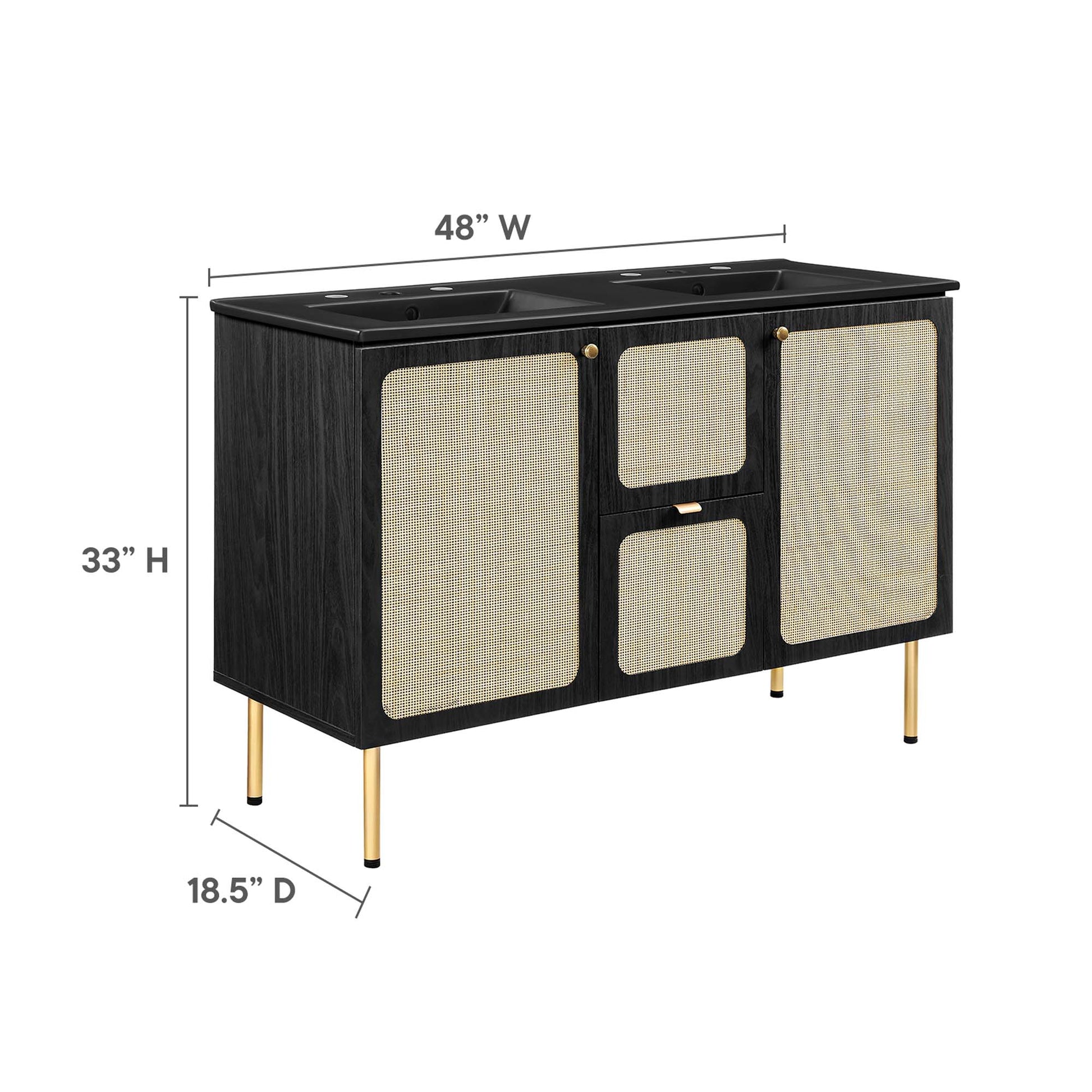 Chaucer 48" Double Sink Bathroom Vanity - Oak Black