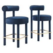 Toulouse Performance Velvet Counter Stool Set of 2 - Midnight Blue Gold