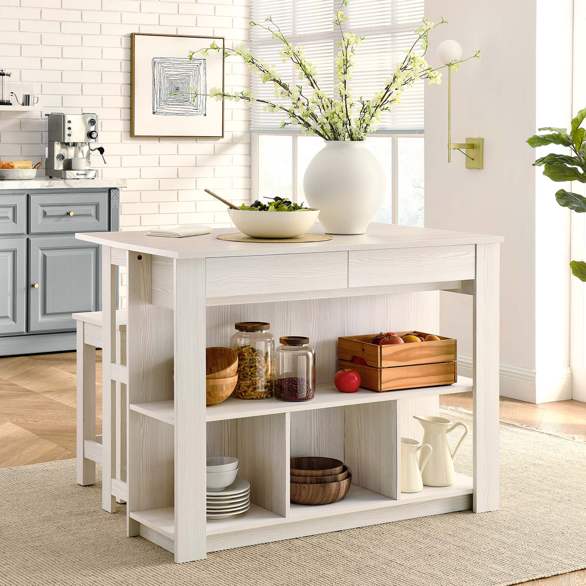 Meadowbrook 3-Piece Kitchen Island and Stool Set | Modway