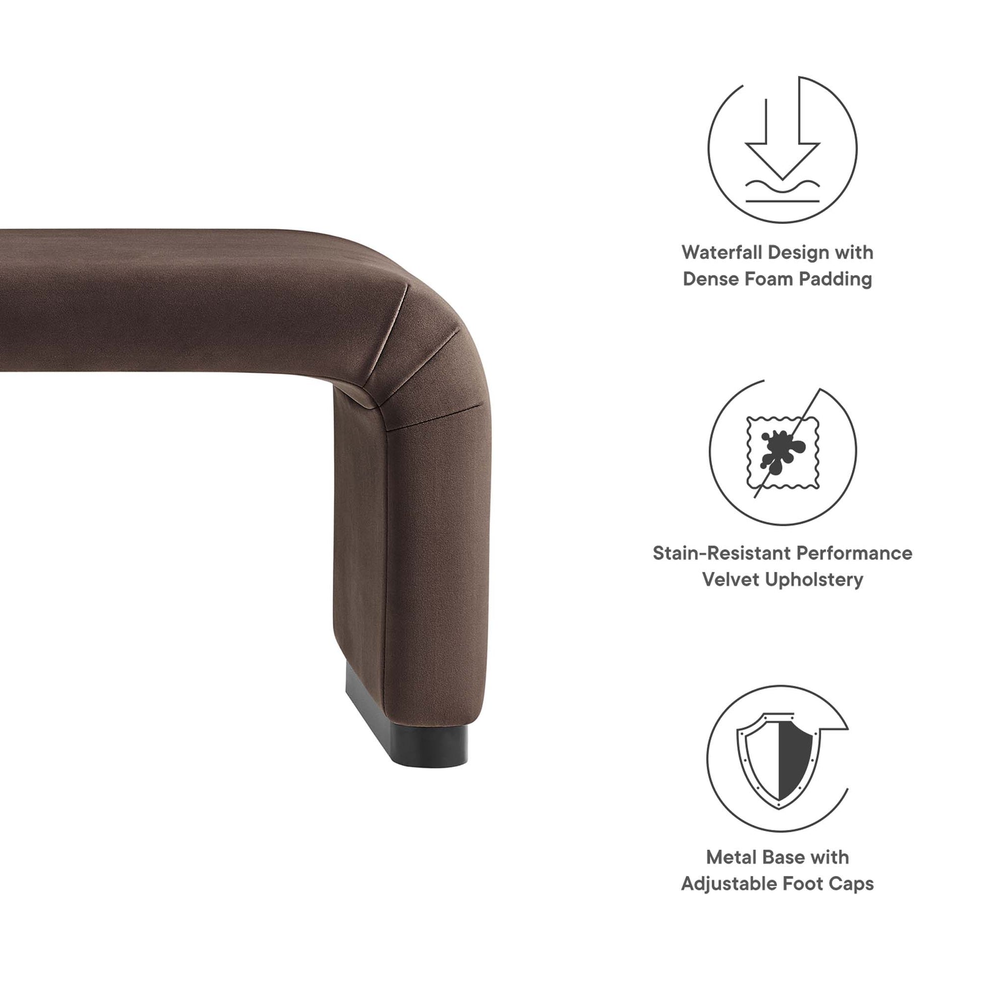 Koda Performance Velvet Waterfall Long Bench - Black Midnight Blue