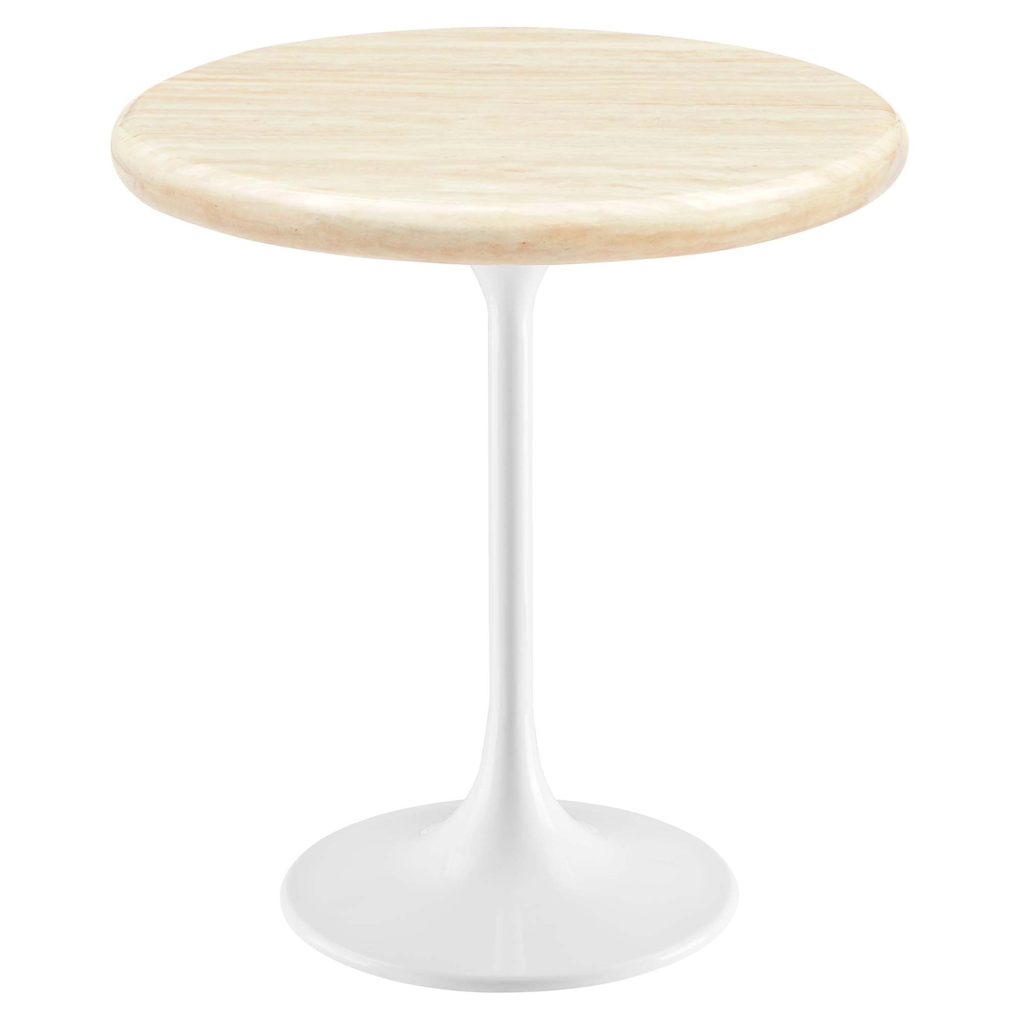 Lippa Round Artificial Travertine Side Table - White Travertine