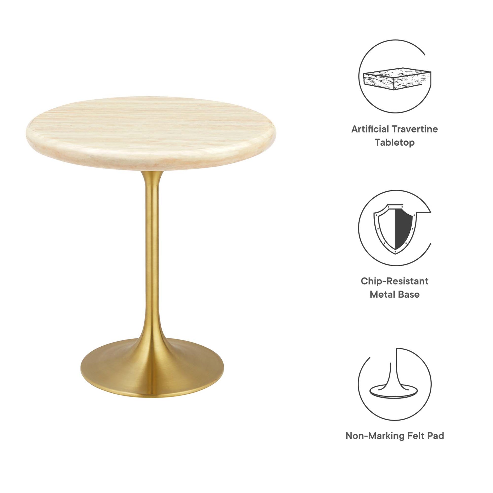 Lippa 20" Round Faux Travertine Side Table
