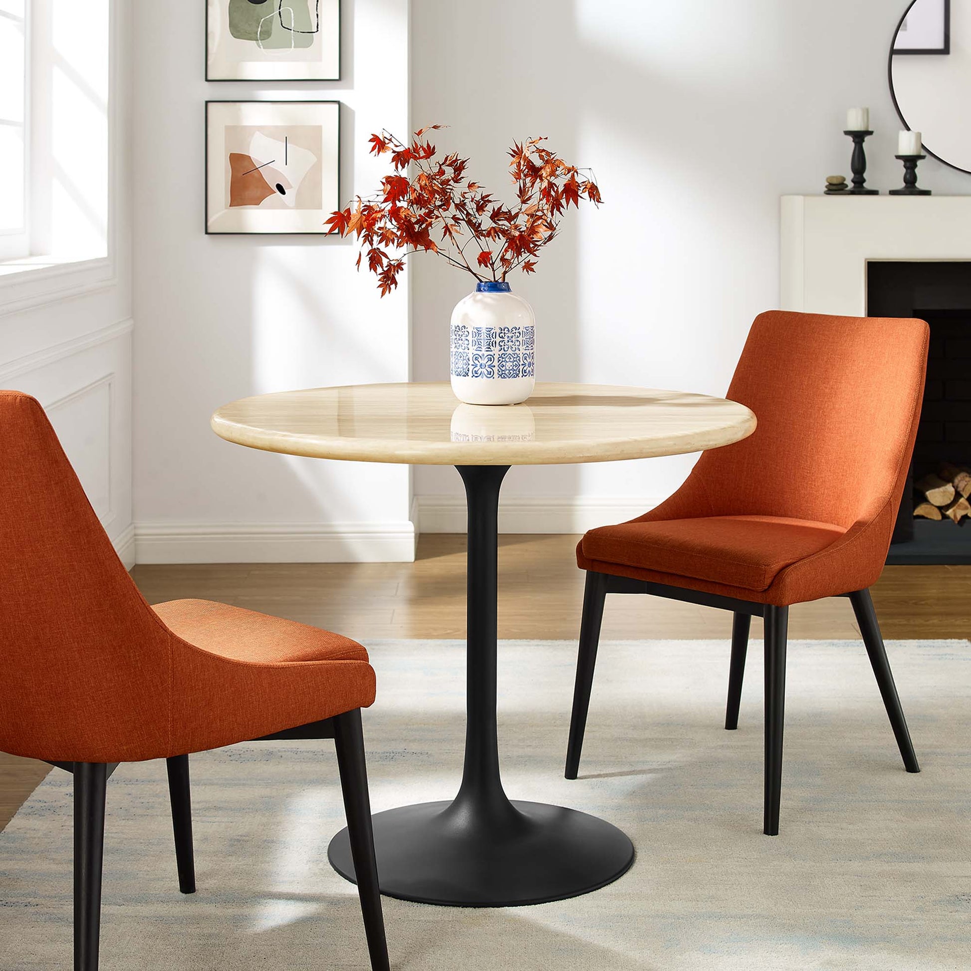 Lippa 36" Round Faux Travertine Dining Table
