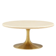 Lippa 36" Round Faux Travertine Coffee Table - Gold Travertine