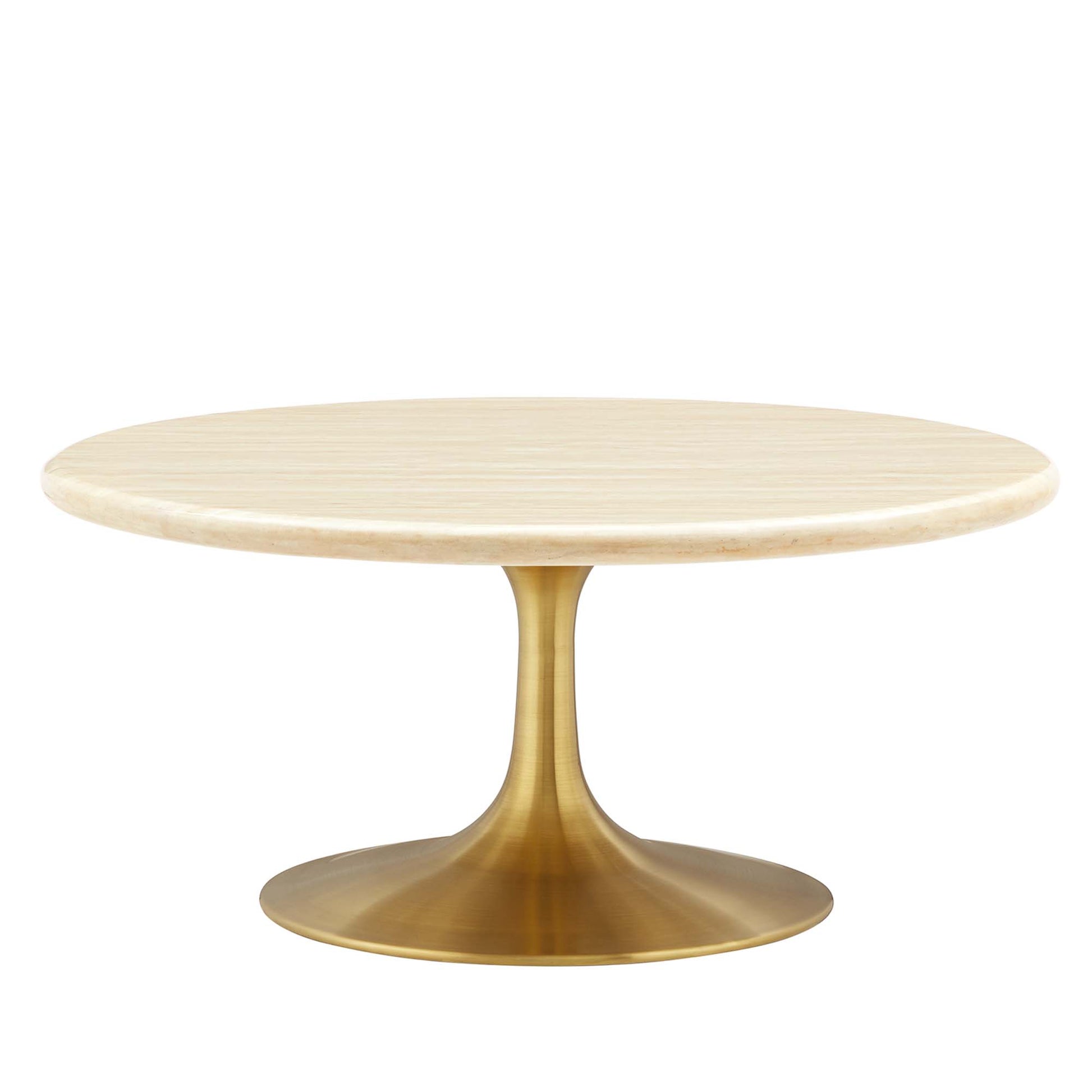 Lippa 36" Round Faux Travertine Coffee Table - Gold Travertine