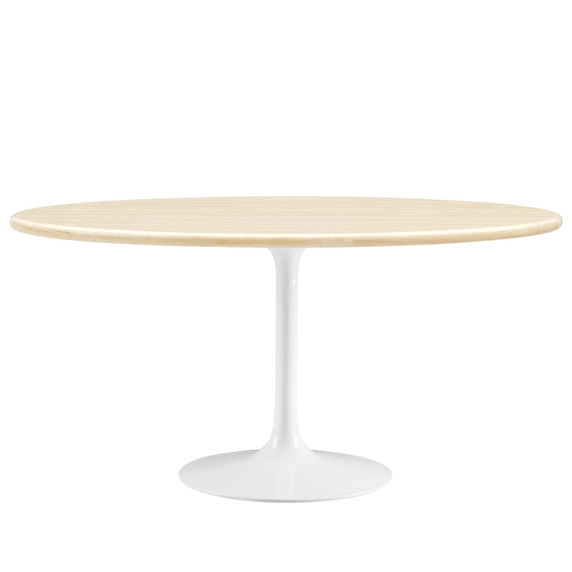 Lippa Oval Artificial Travertine Dining Table - White Traventine
