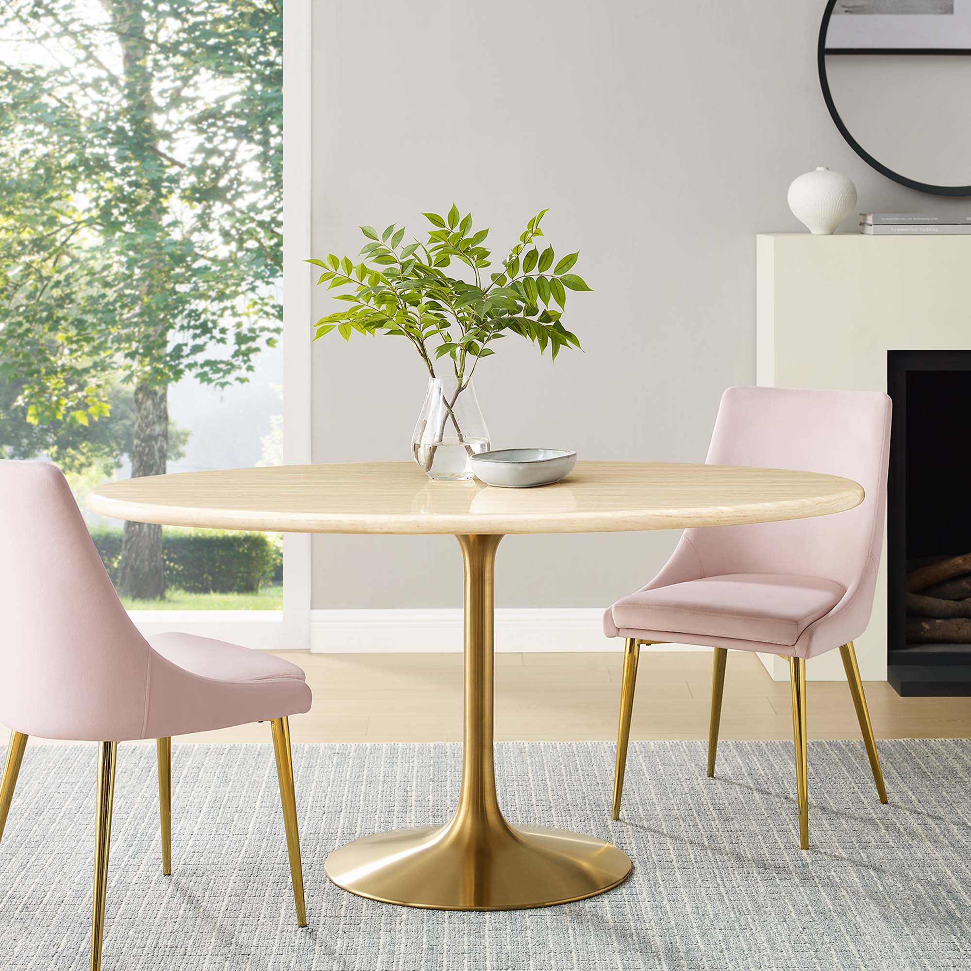 Lippa 60" Oval Faux Travertine Dining Table