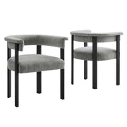 Imogen Woven Heathered Fabric Upholstered Barrel Dining Chairs - Set of 2 - Heathered Weave Gray Black