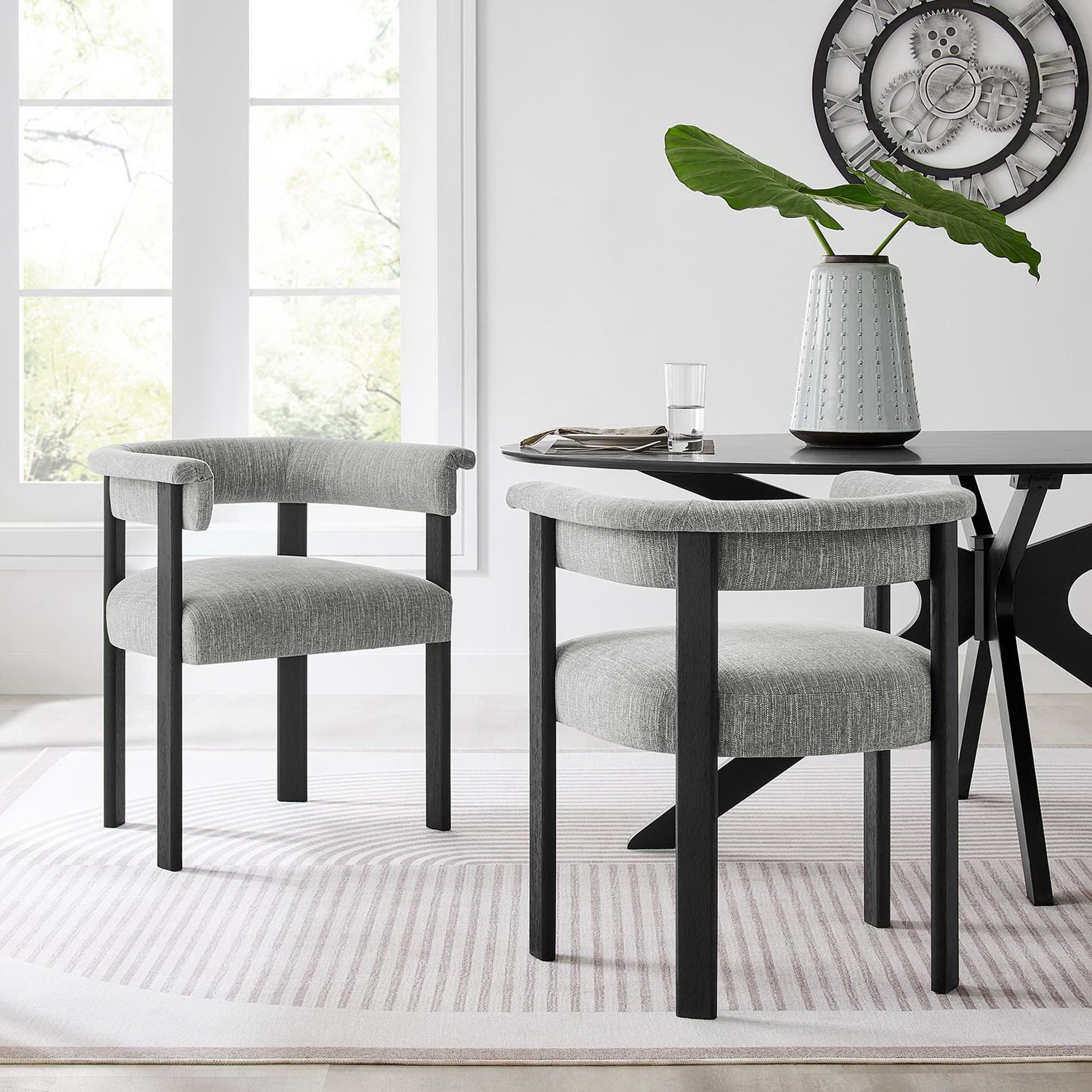 Imogen Woven Heathered Fabric Upholstered Barrel Dining Chairs - Set of 2