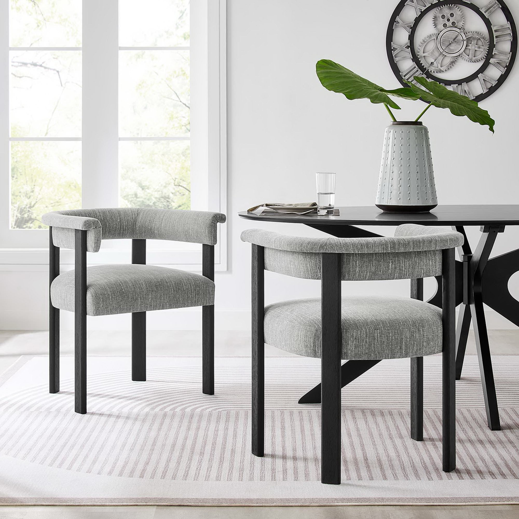 Imogen Woven Heathered Fabric Upholstered Barrel Dining Chairs - Set of 2