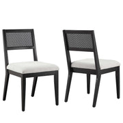 Nimba  Rattan Fabric Dining Chairs Set of 2 - Heathered Weave Light Gray