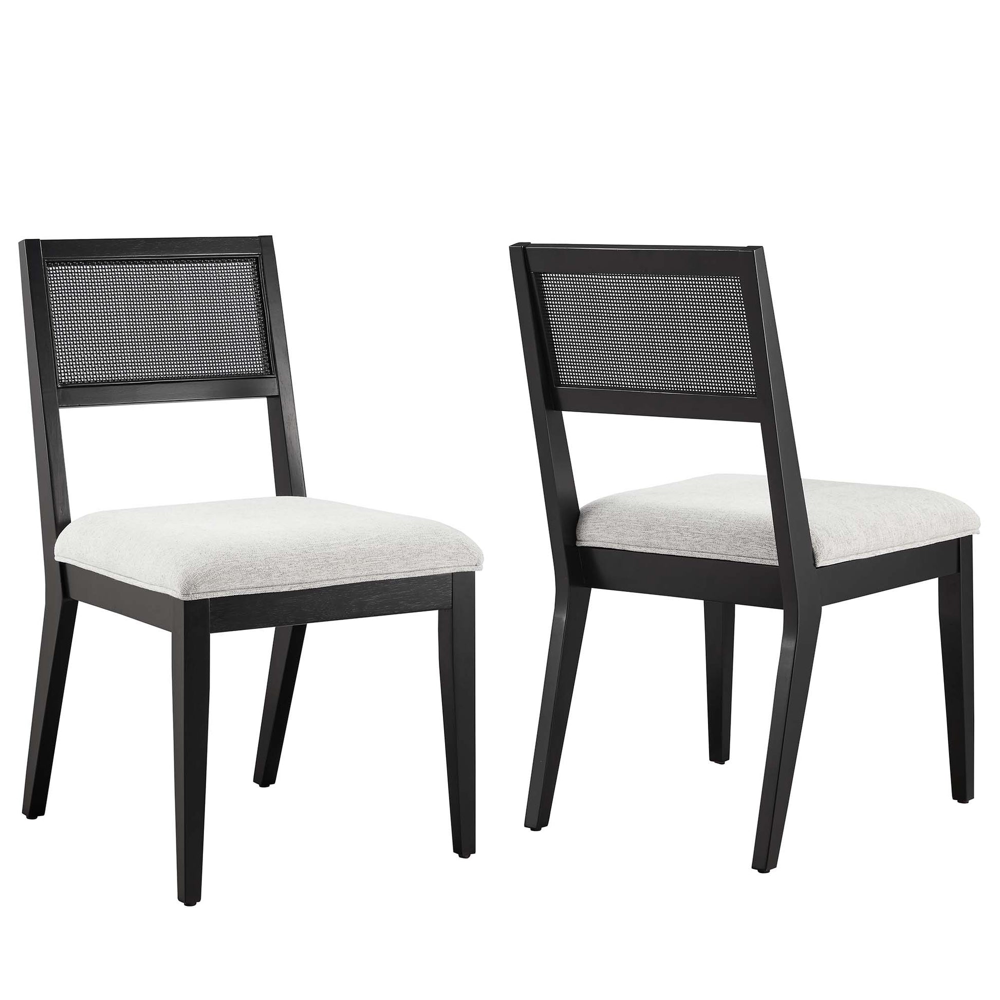 Nimba  Rattan Fabric Dining Chairs Set of 2 - Heathered Weave Light Gray
