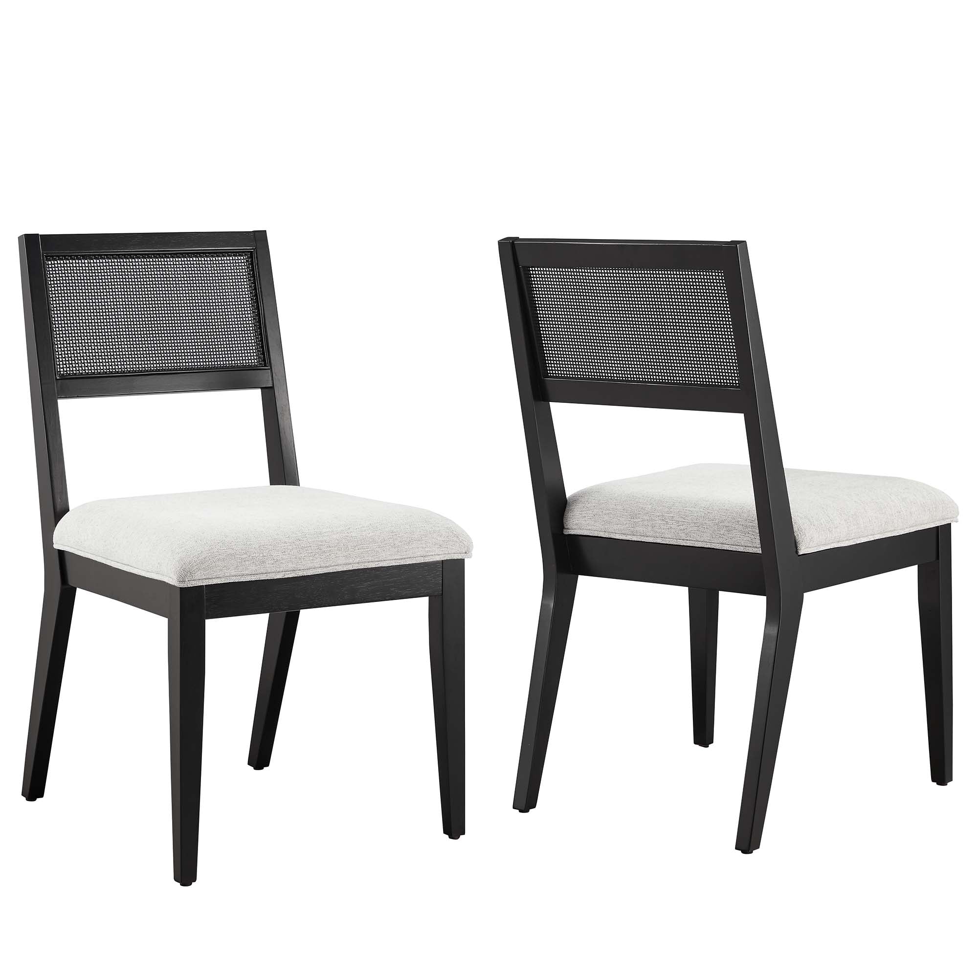 Nimba  Rattan Fabric Dining Chairs Set of 2 - Heathered Weave Light Gray
