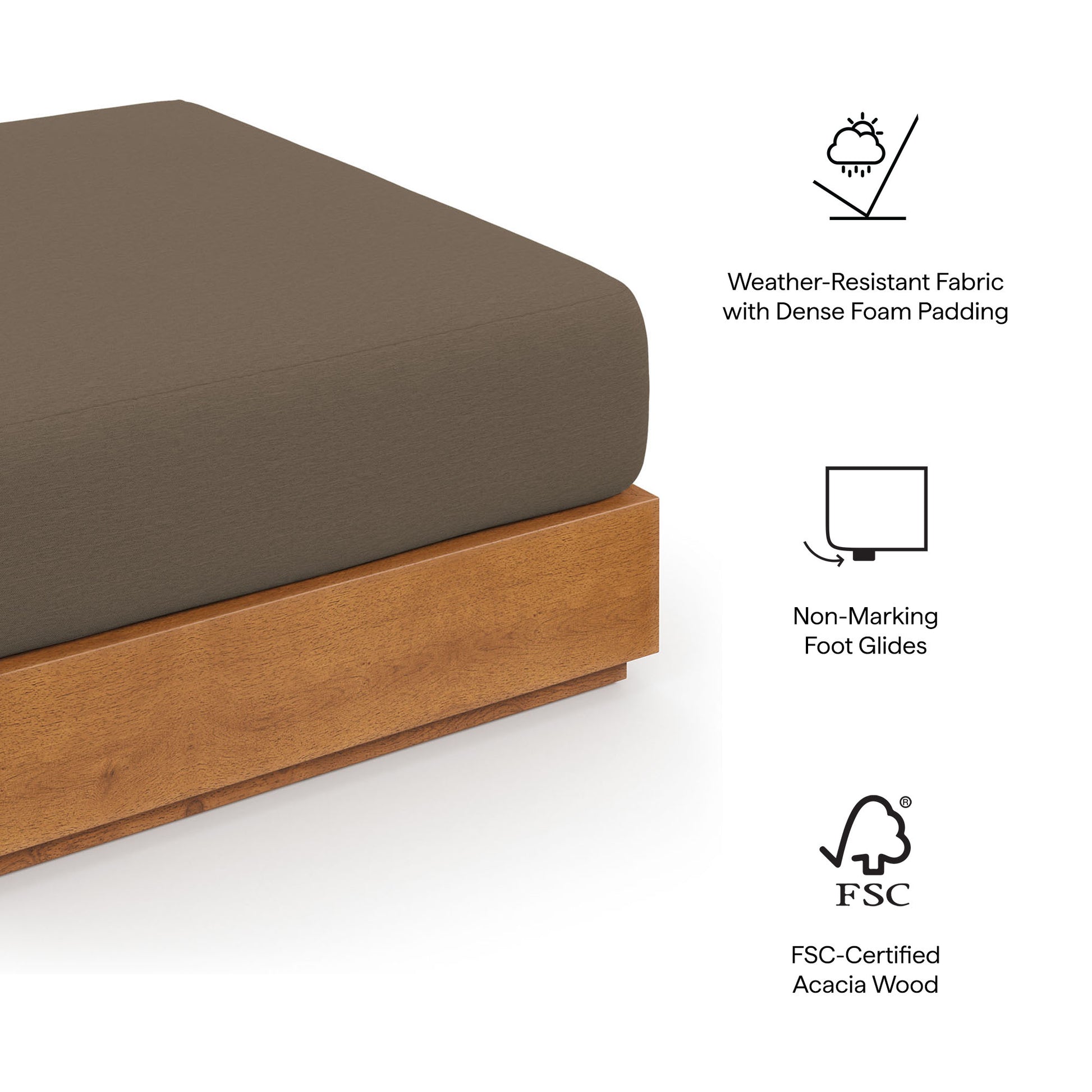 Tahoe Outdoor Patio Acacia Wood Ottoman - Natural Light Gray