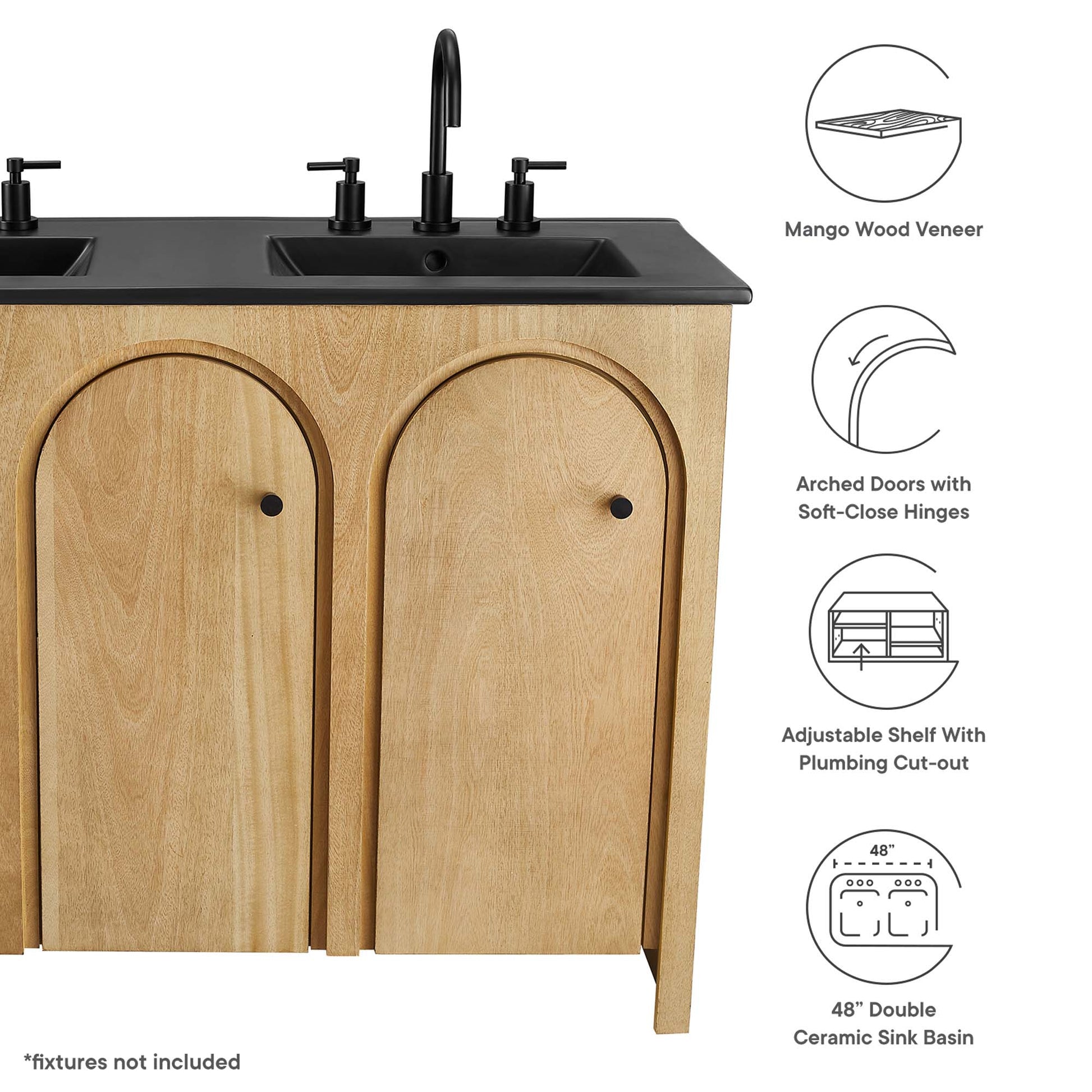 Appia 48" Double Sink Bathroom Vanity - Walnut Black