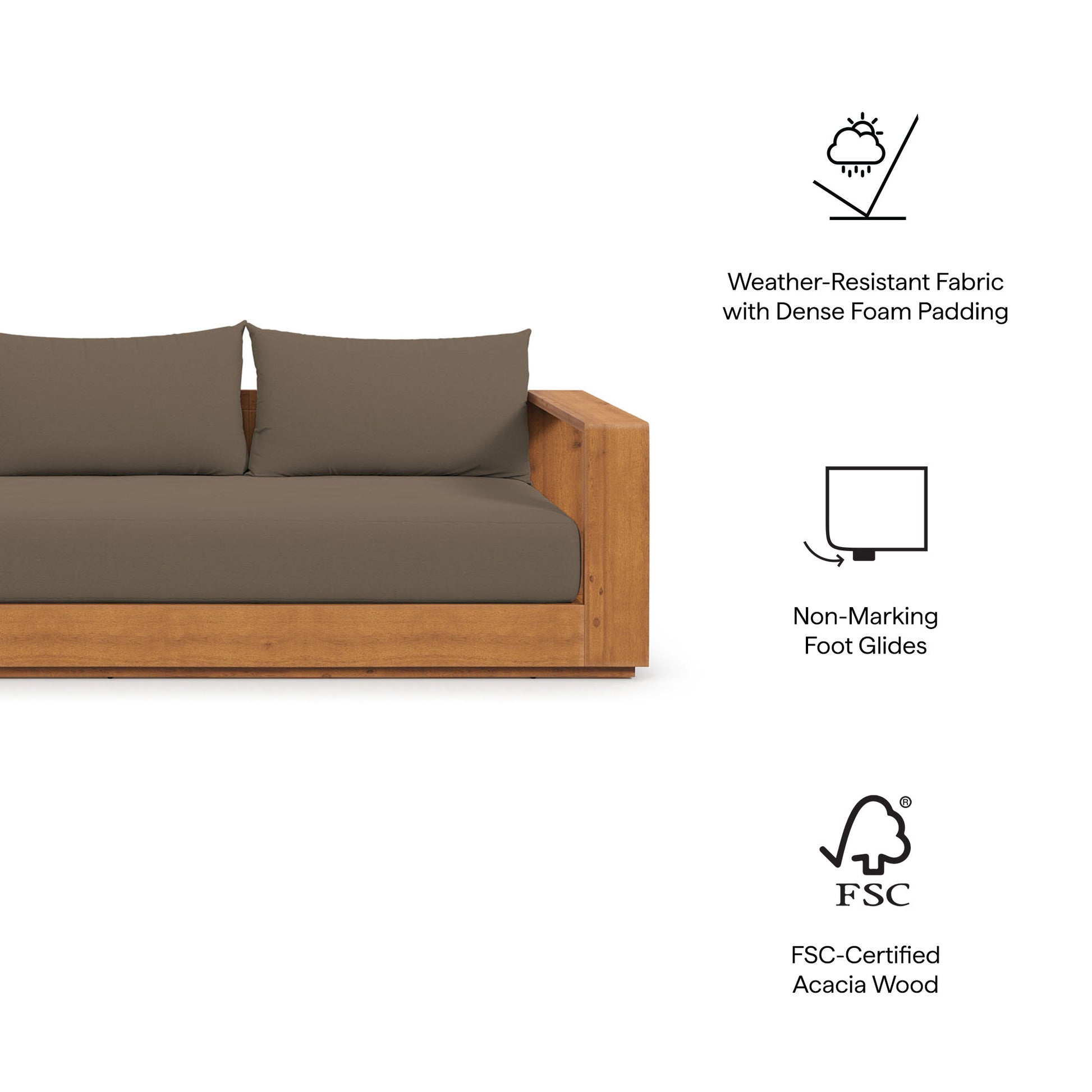 Tahoe 2-Piece Outdoor Patio Acacia Wood Sofa and Coffee Table Set - Natural Light Gray