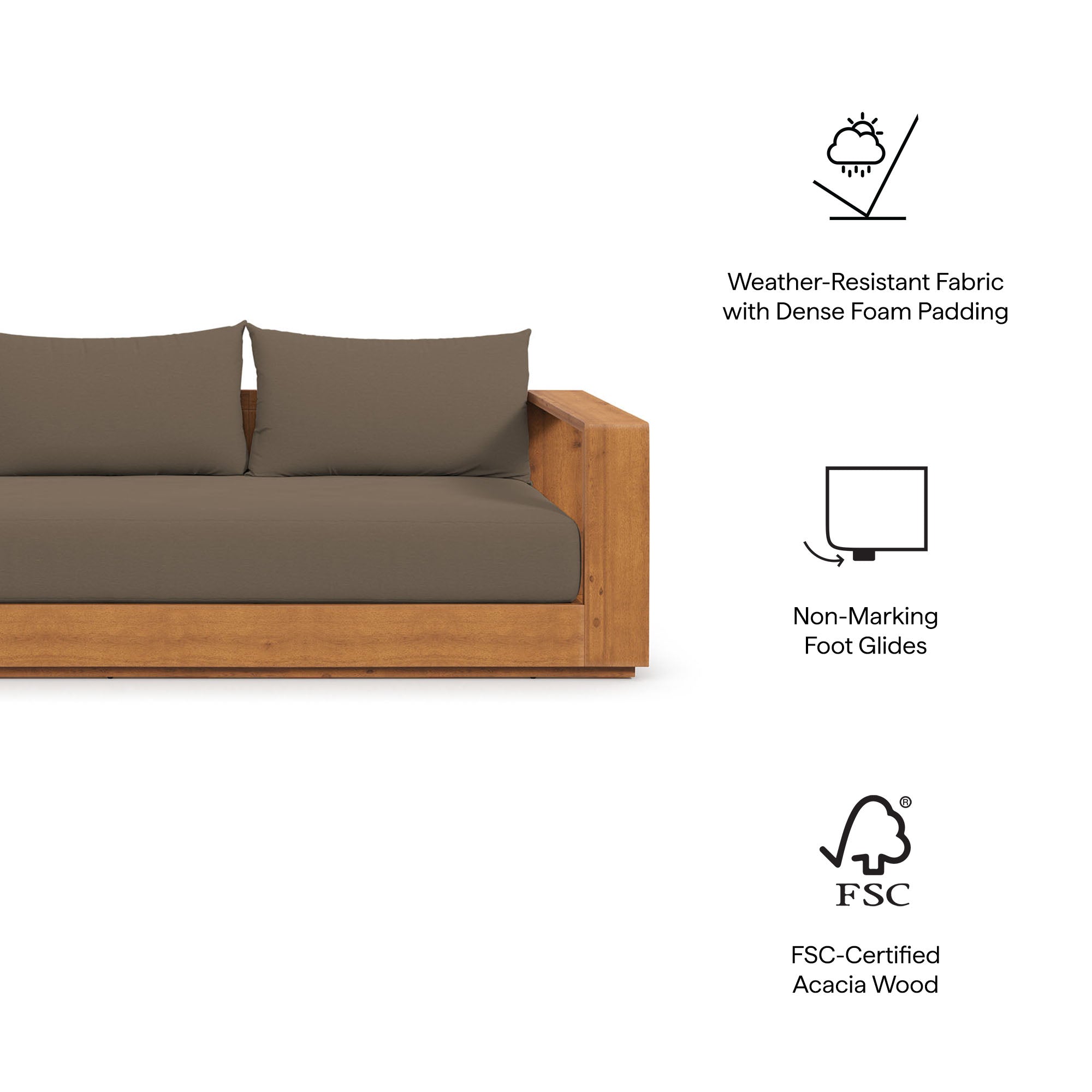 Tahoe 2-Piece Outdoor Patio Acacia Wood Sofa and Coffee Table Set - Natural Light Gray