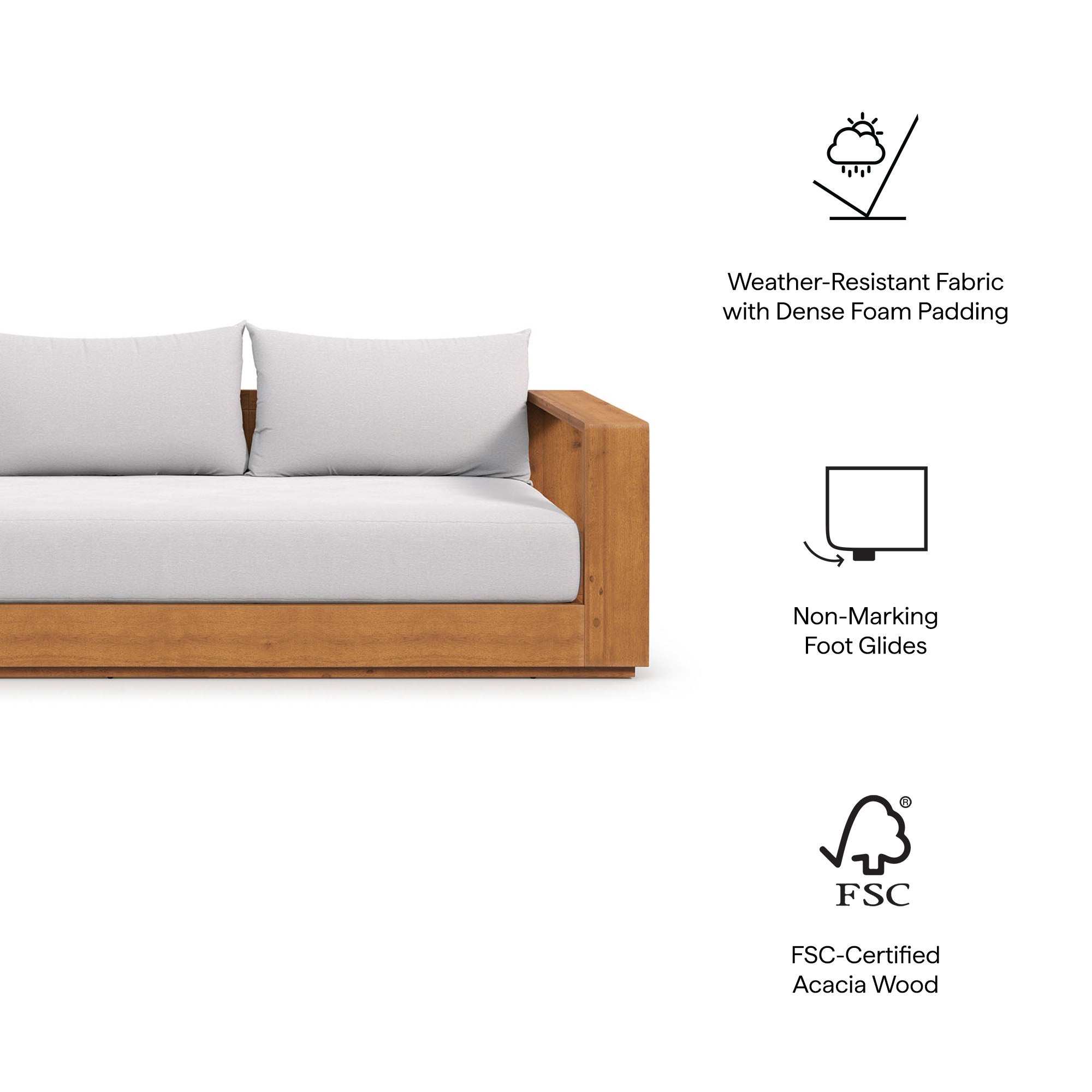 Tahoe 2-Piece Outdoor Patio Acacia Wood Sofa and Coffee Table Set