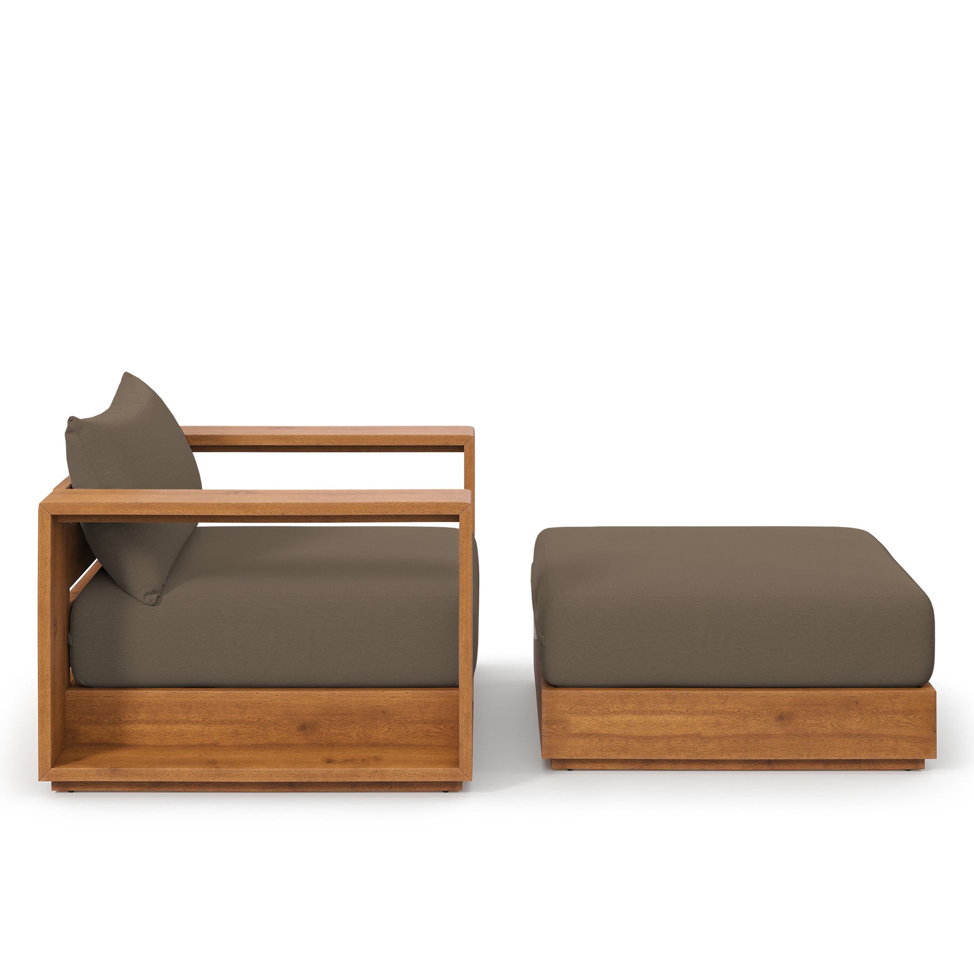 Tahoe 2-Piece Outdoor Patio Acacia Wood Armchair and Ottoman Set
