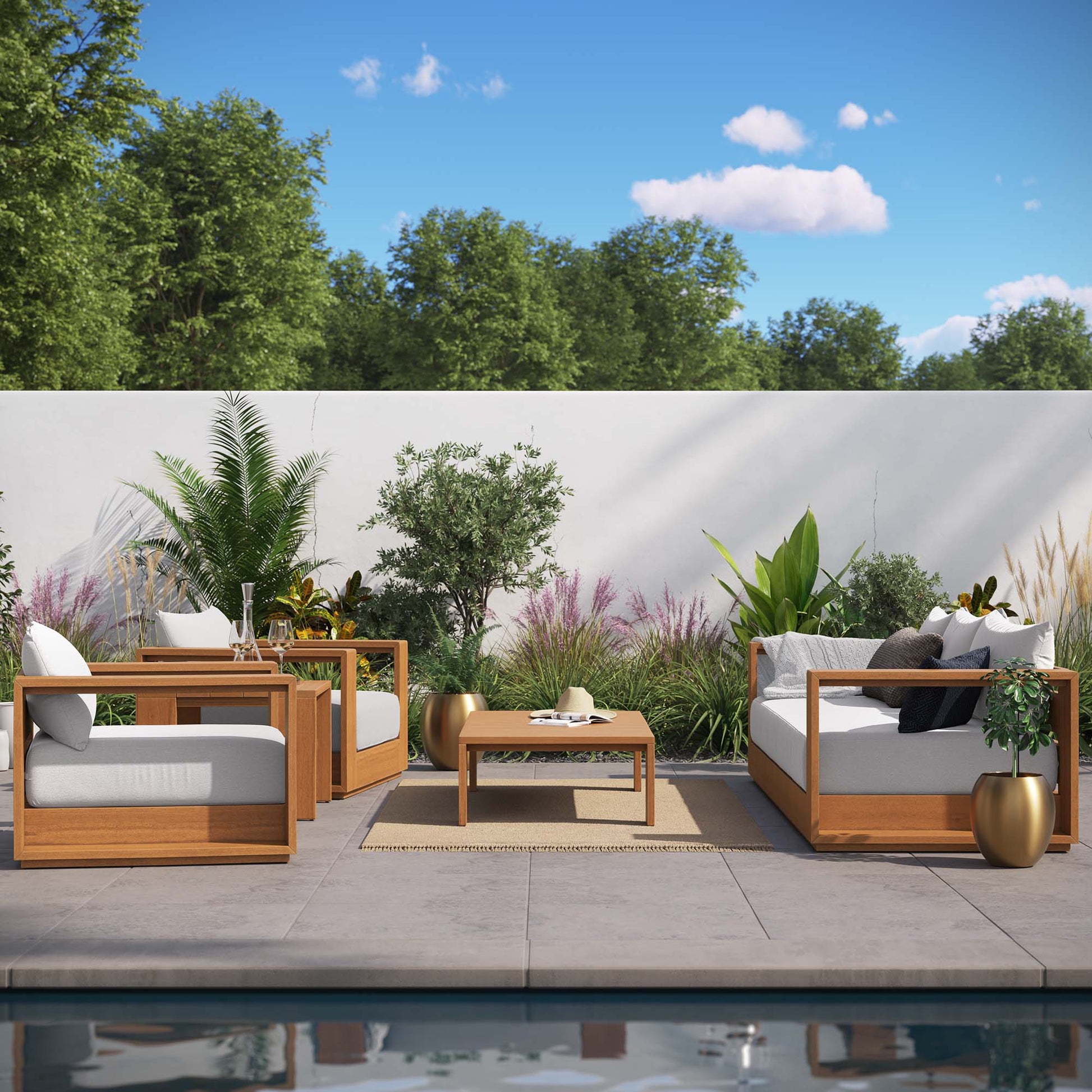 Tahoe 5-Piece Outdoor Patio Acacia Wood Furniture Set