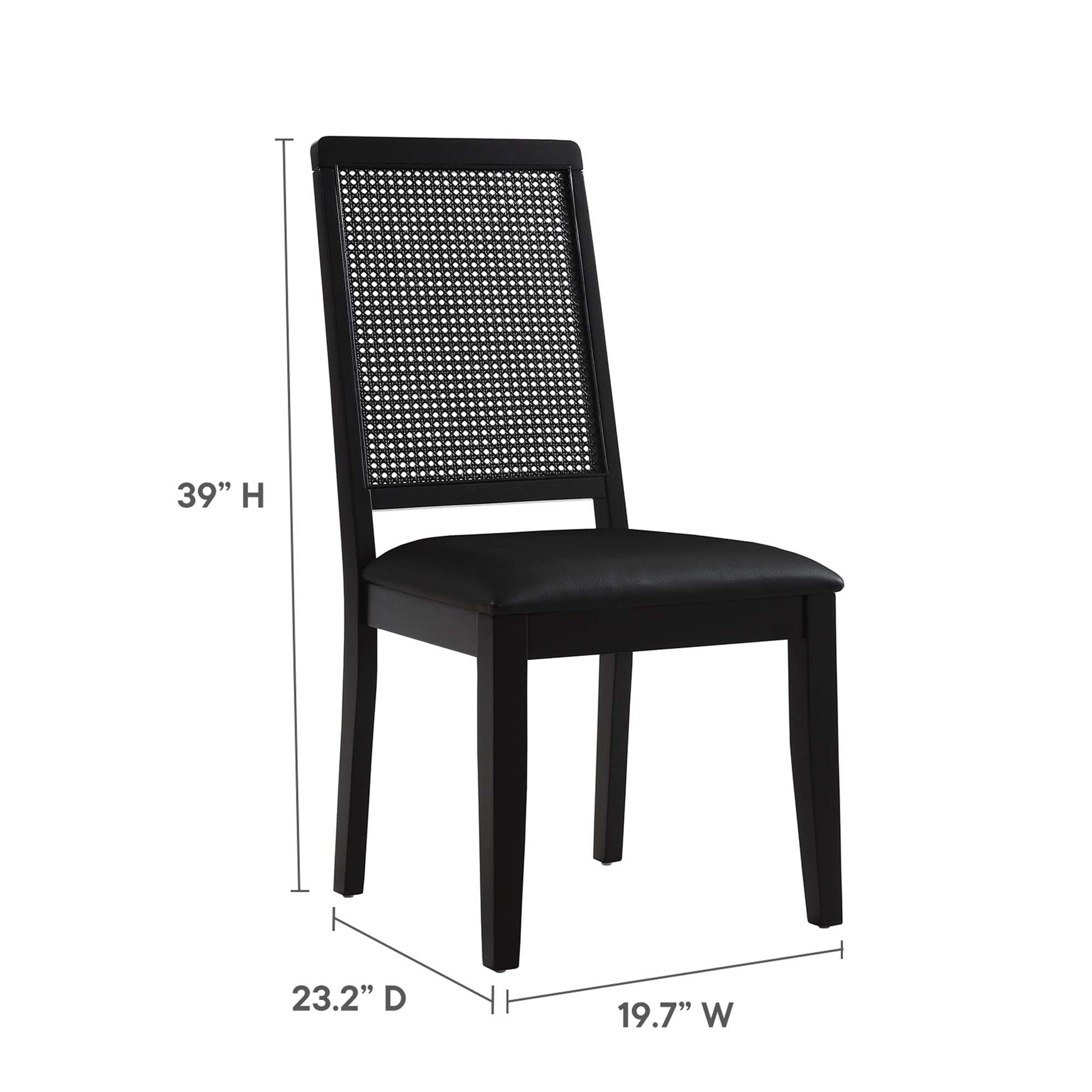 Arlo Vegan Leather Upholstered Faux Rattan and Wood Dining Side Chairs - Set of 2 - Black Natural Tan