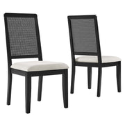 Arlo Faux Rattan and Wood Dining Side Chairs - Set of 2 - Black Black Heathered Weave Ivory