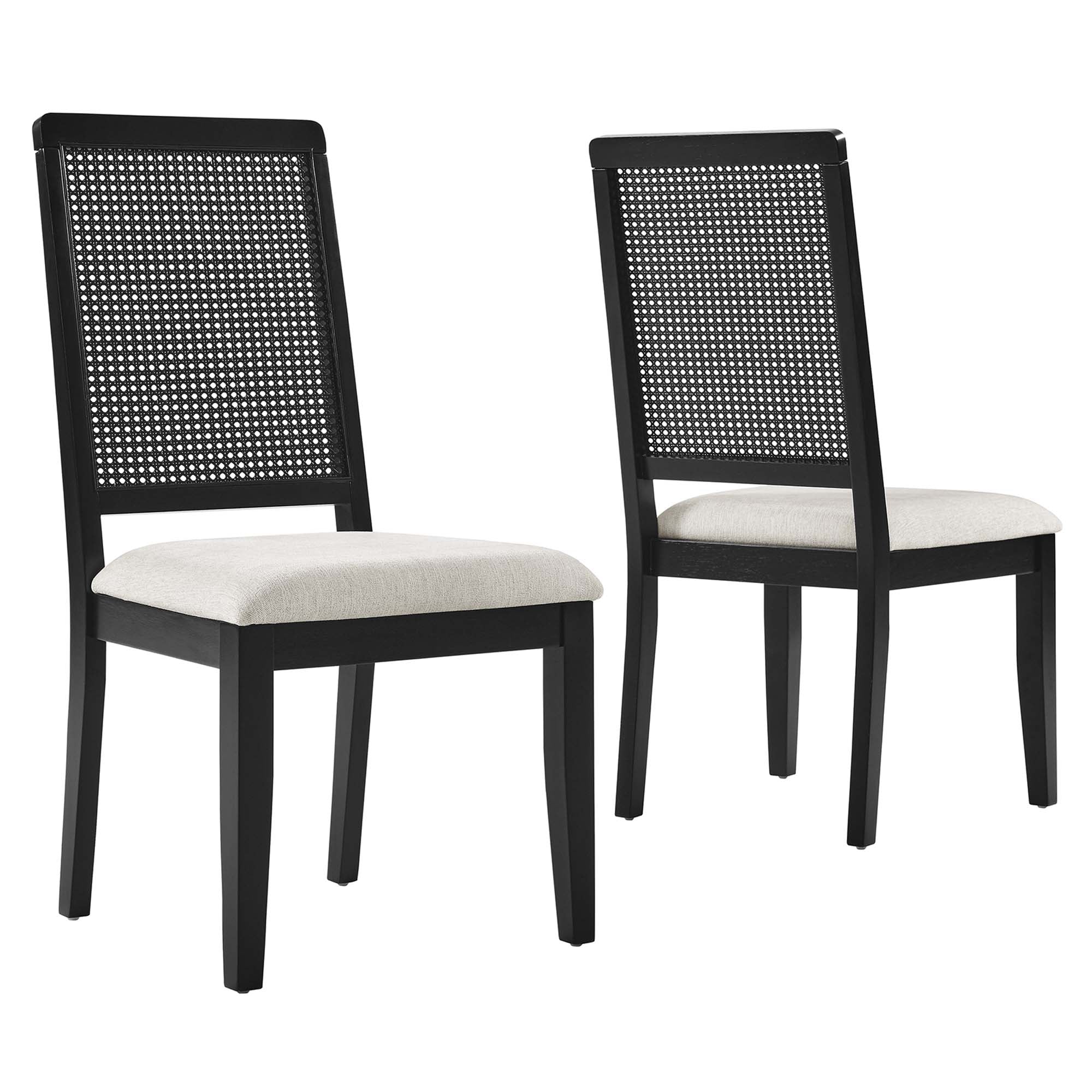 Arlo Faux Rattan and Wood Dining Side Chairs - Set of 2 - Black Black Heathered Weave Ivory