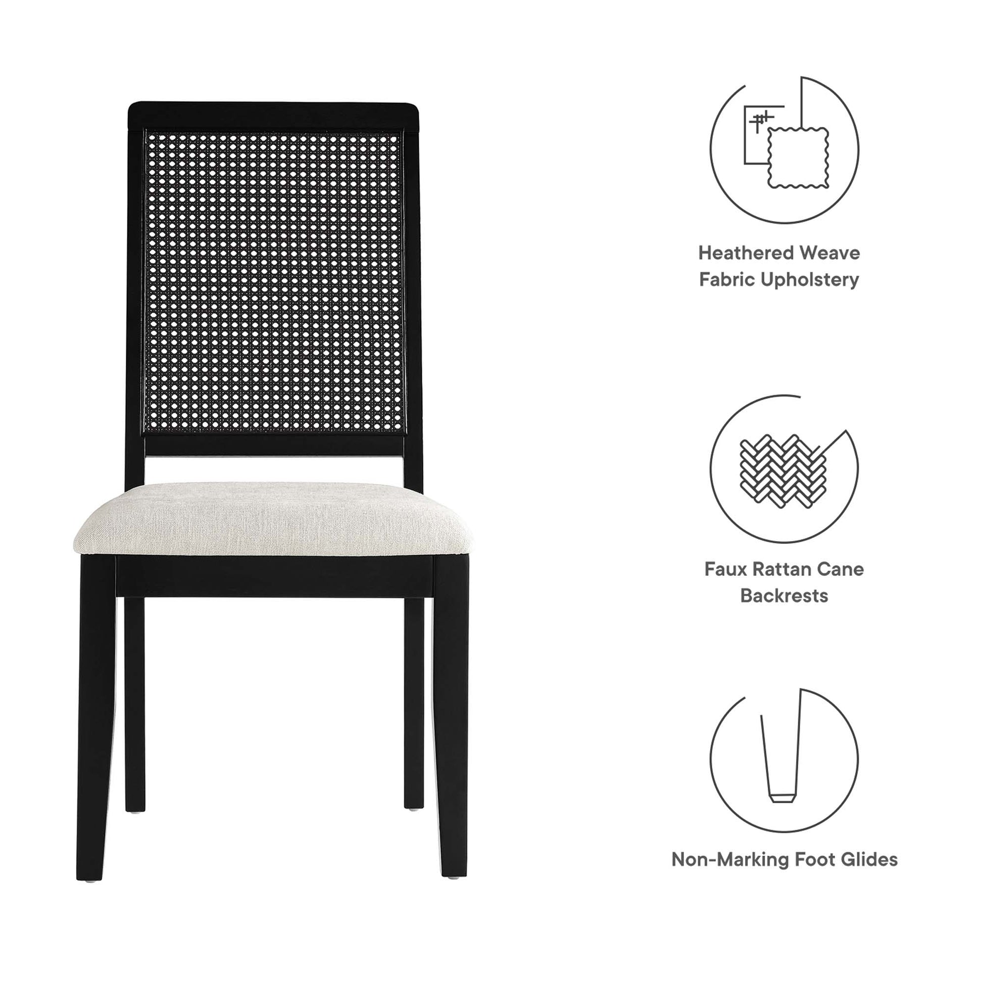 Arlo Faux Rattan and Wood Dining Side Chairs - Set of 2 - Natural Natural Heathered Weave Light Beige