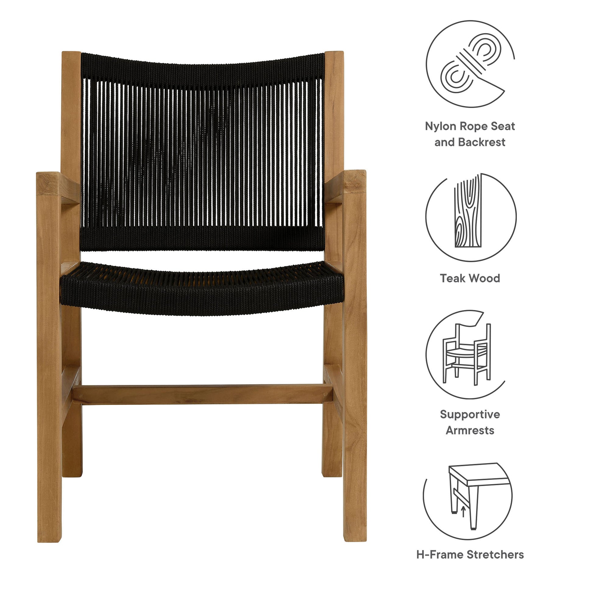 Vienna Outdoor Patio Teak and Rope Dining Armchairs Set of 2 - Natural Natural